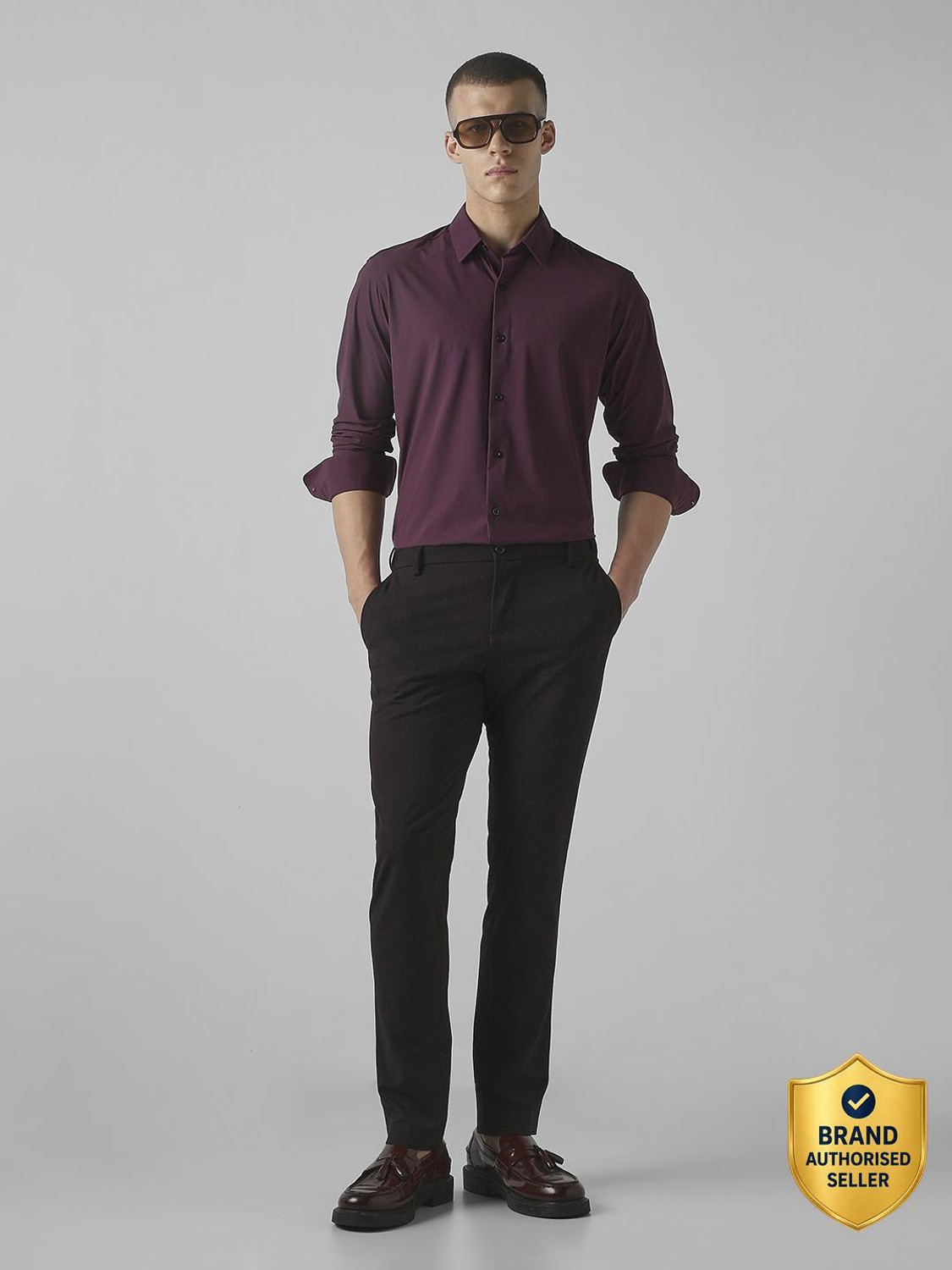 Image of MUFTI Men Solid Formal Maroon Shirt