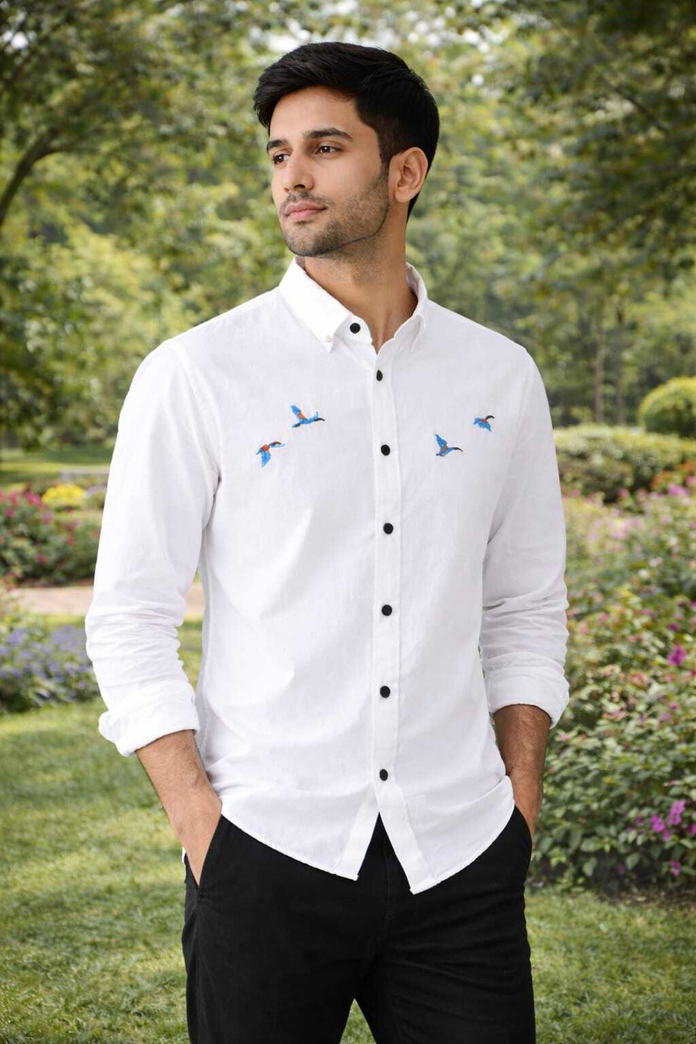 Image of STYLOKSTI Men Embroidered Casual White Shirt