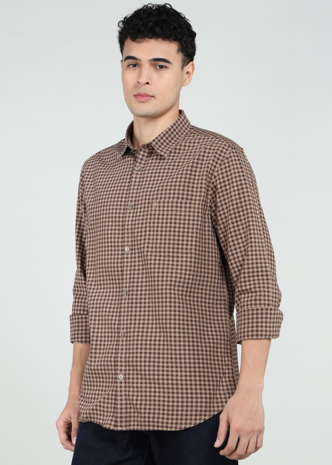 Image of INDIAN TERRAIN Men Checkered Casual Khaki Shirt