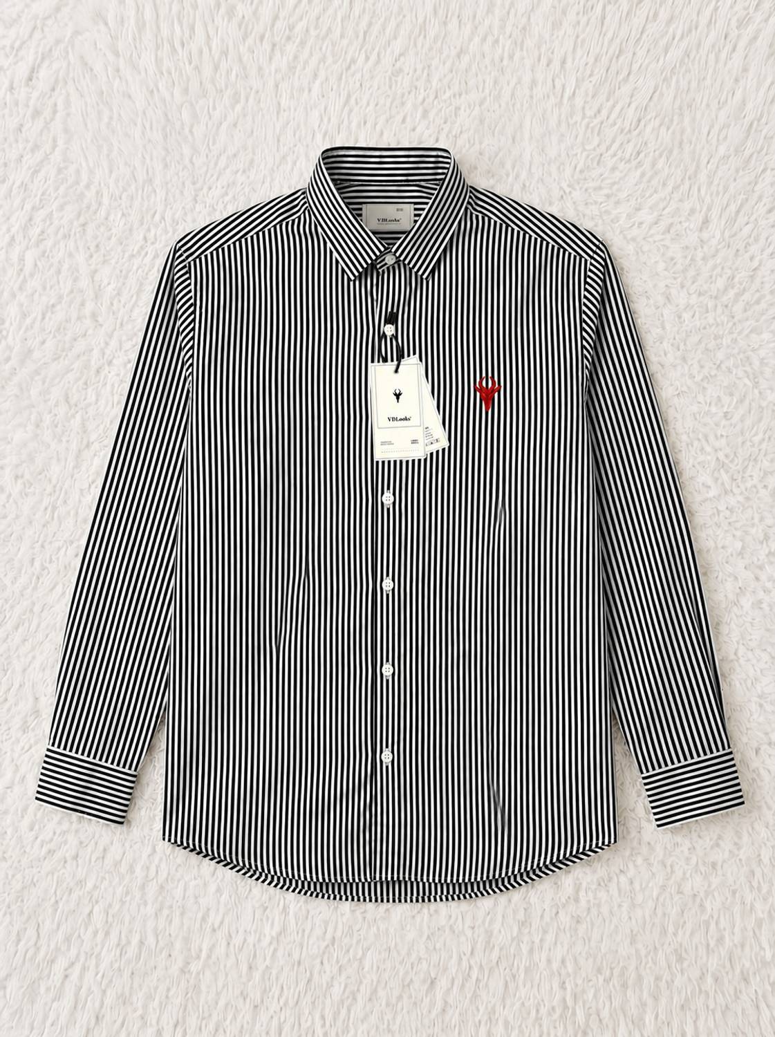 vdlooks Men Striped Casual Black Shirt - Image 2