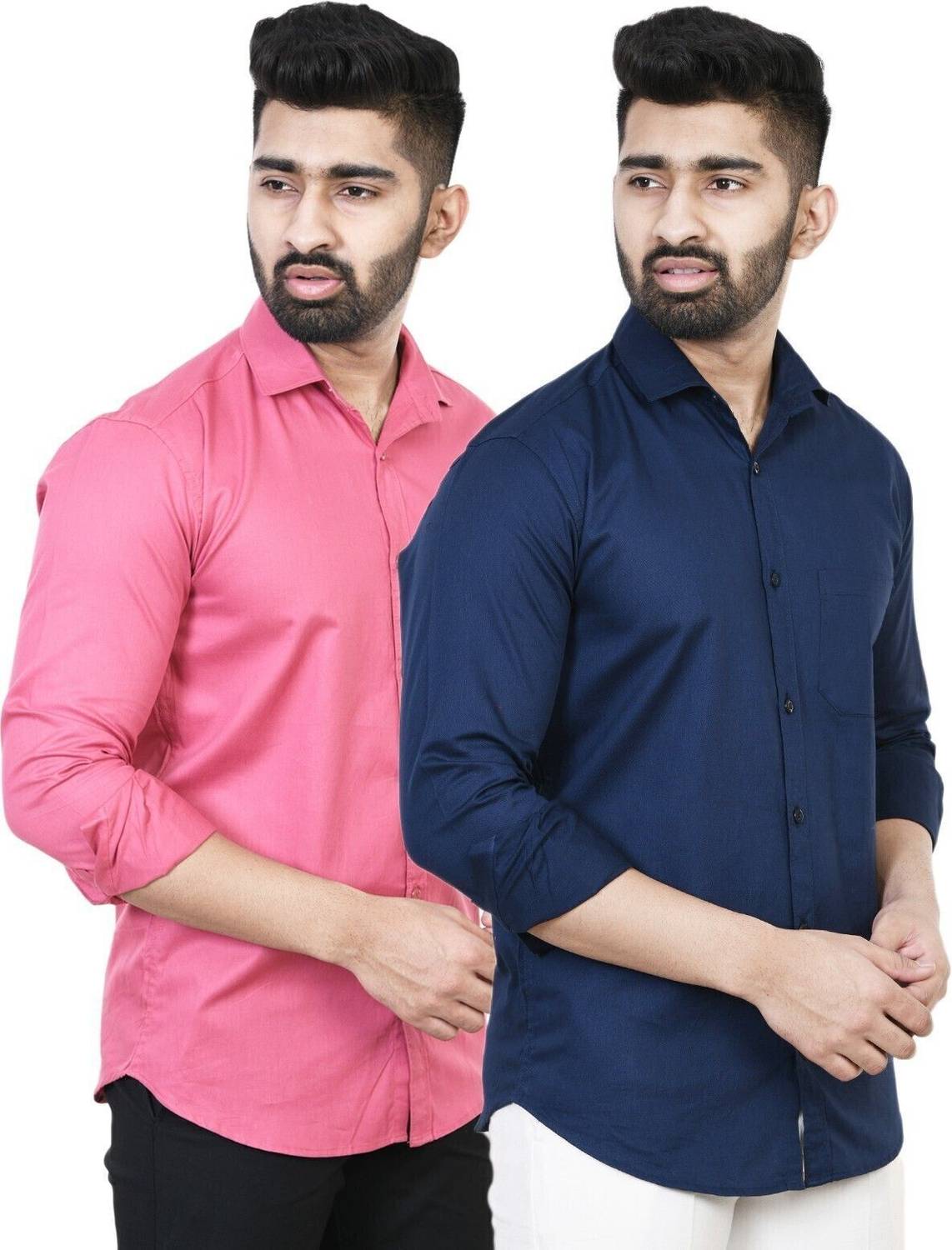 Feel high Men Regular Fit Solid Spread Collar Casual Shirt (Pack