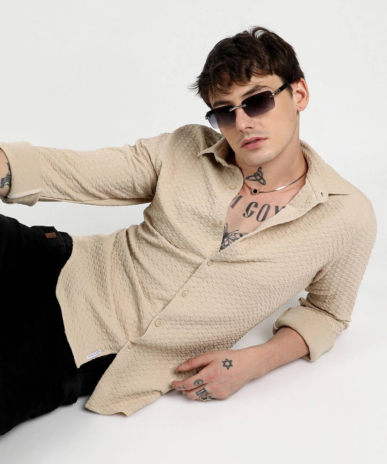 CAHOOT Men Checkered Casual Beige Shirt