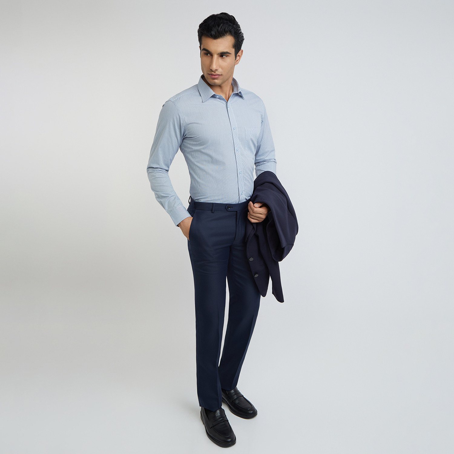 Image of Raymond Men Checkered Formal Blue Shirt