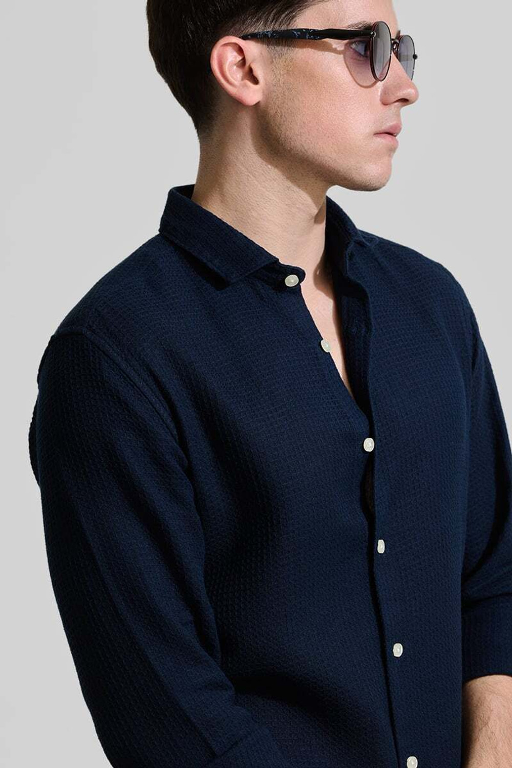 Image of Snitch Men Solid Casual Blue Shirt