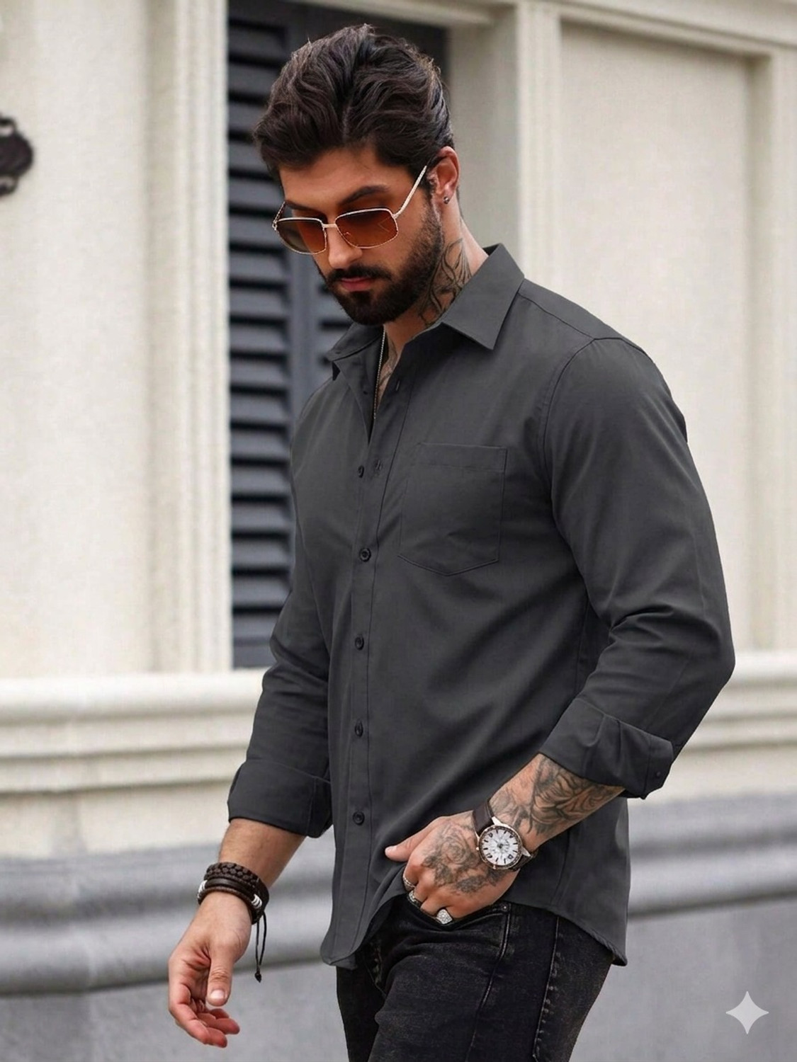 Image of METRONAUT Men Solid Casual Black Shirt