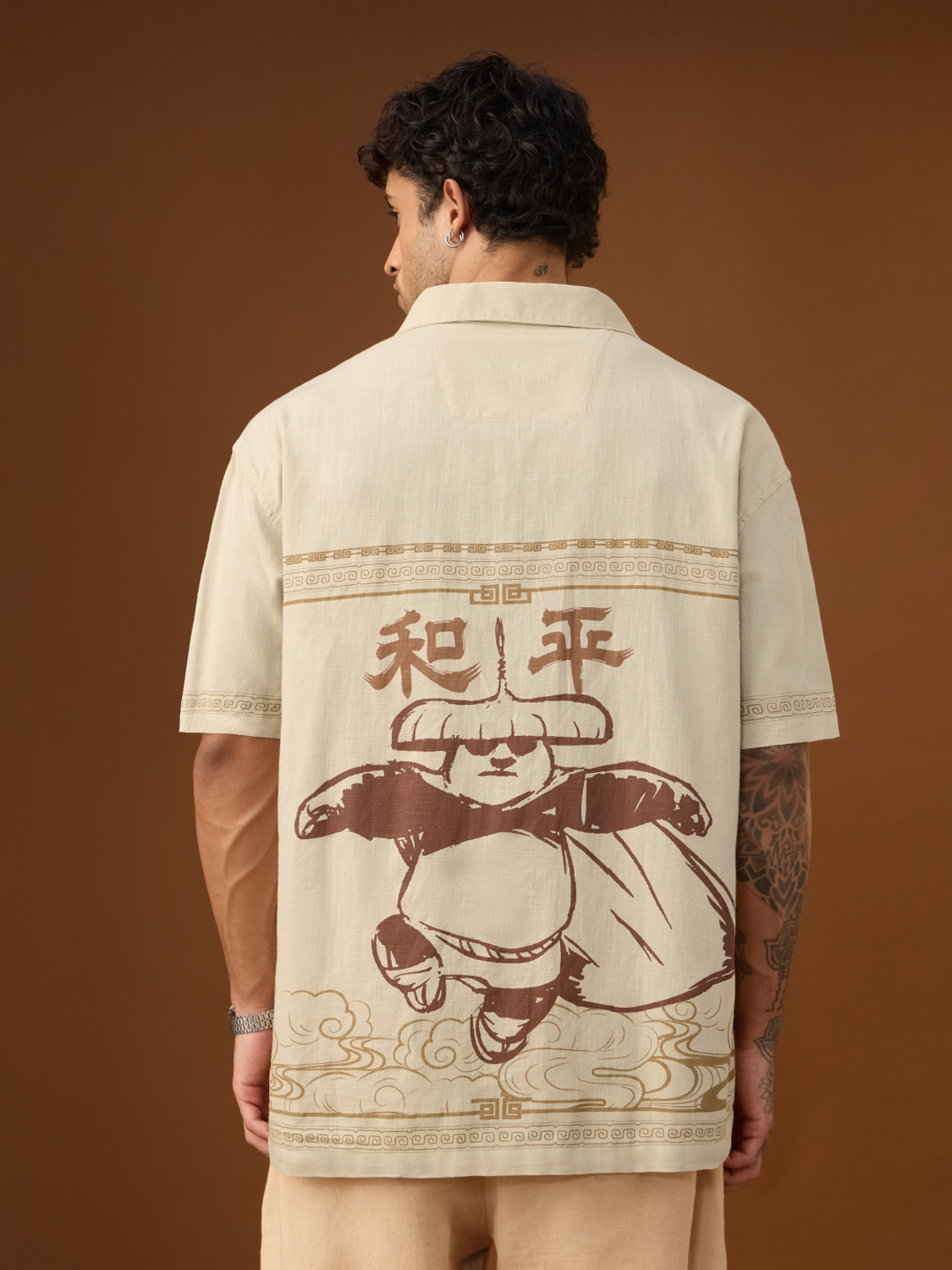 Image of The Souled Store Men Graphic Print Casual Beige Shirt