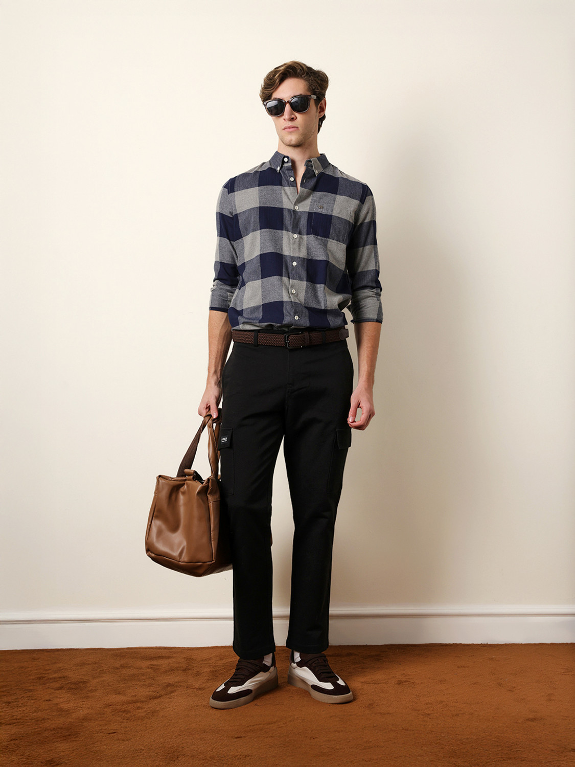 Image of THE BEAR HOUSE Men Checkered Casual Blue Shirt