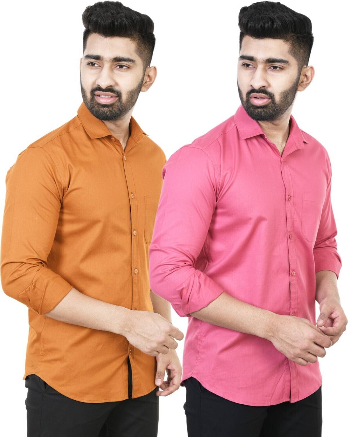 Feel high Men Regular Fit Solid Casual Shirt (Pack of 2)