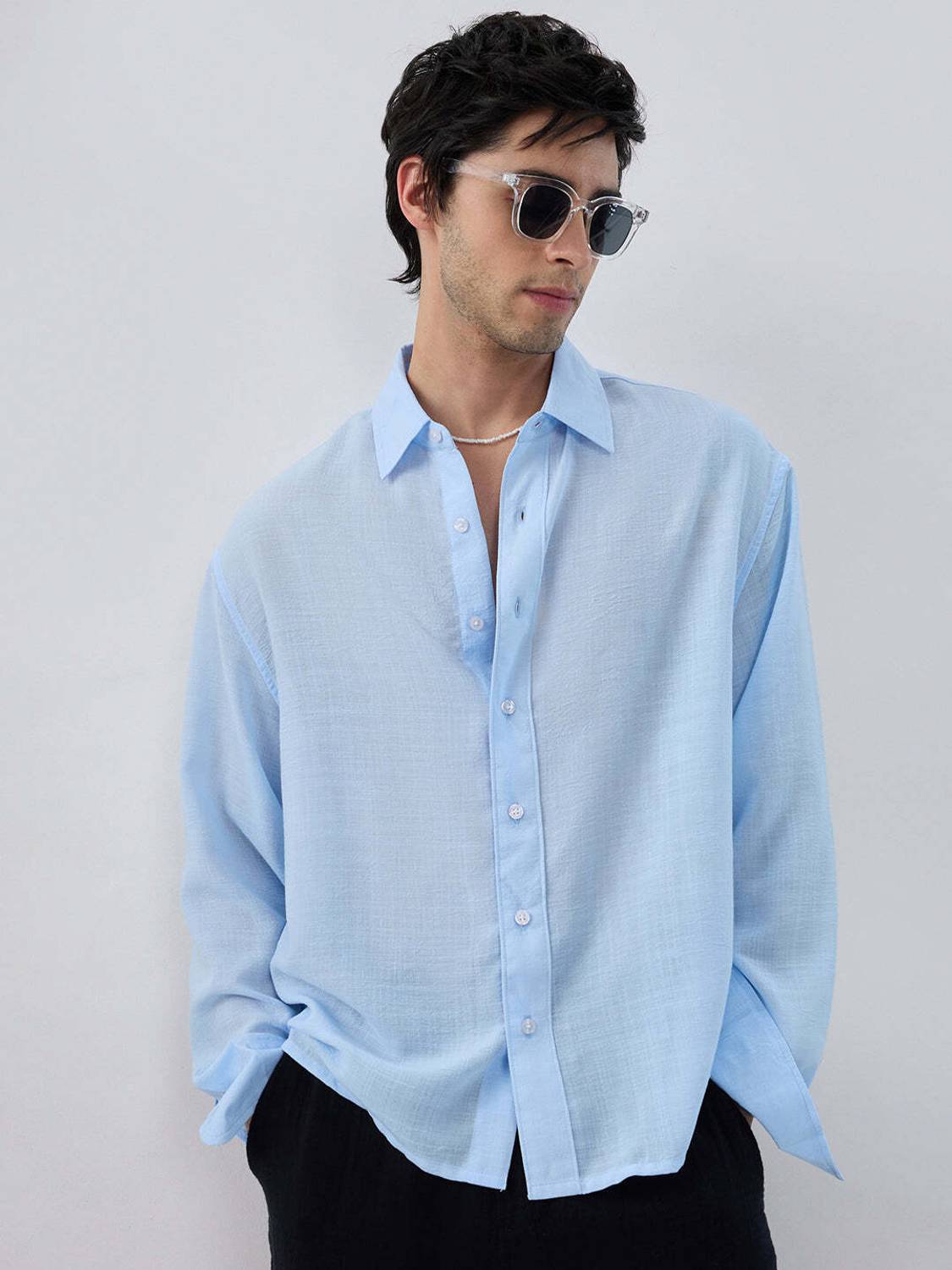 VASTRADO Men Solid Casual Blue Shirt
