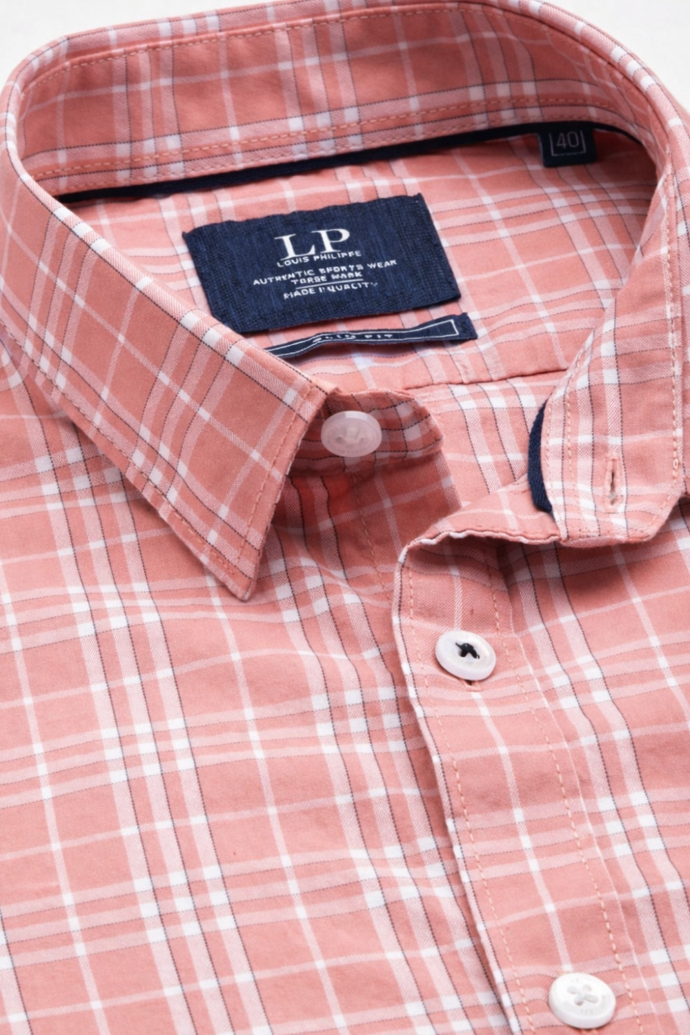 Image of LOUIS PHILIPPE Men Checkered Casual Pink Shirt