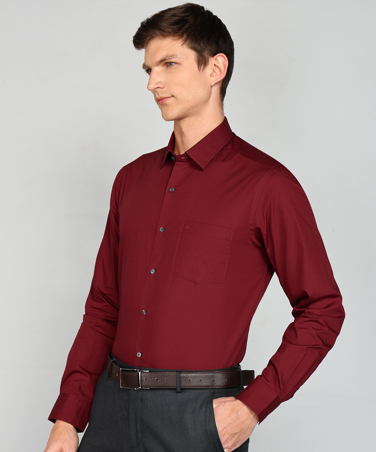 Image of ARROW Men Solid Formal Maroon Shirt