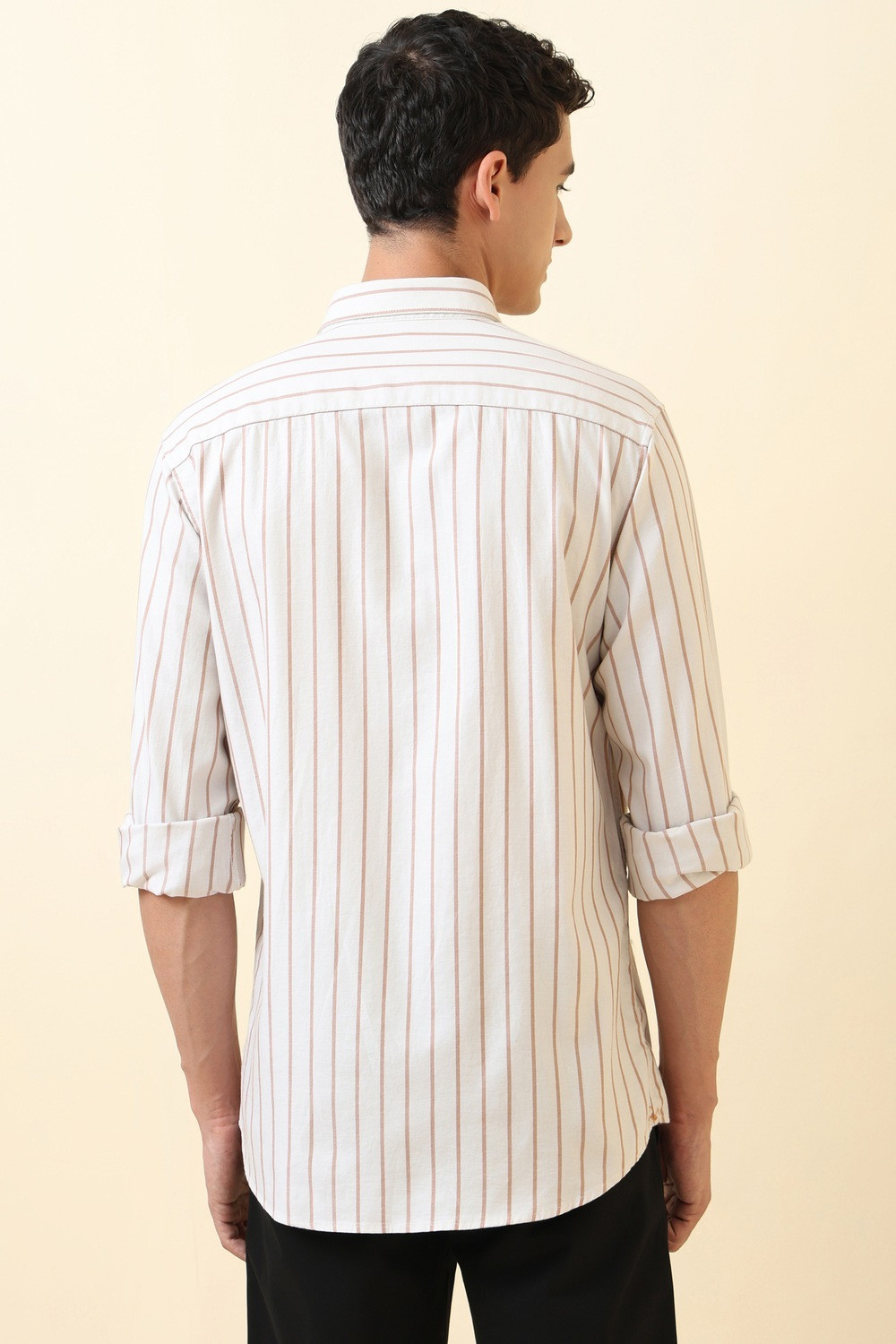 Image of Allen Solly Men Striped Casual Beige Shirt