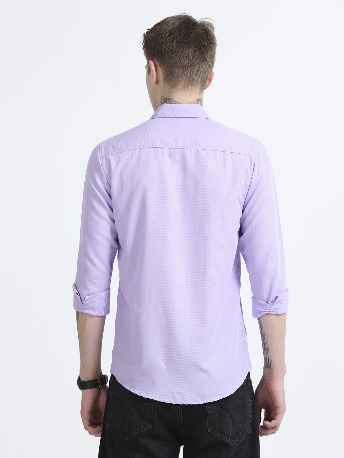 Image of RESERIO Men Solid Casual Purple Shirt