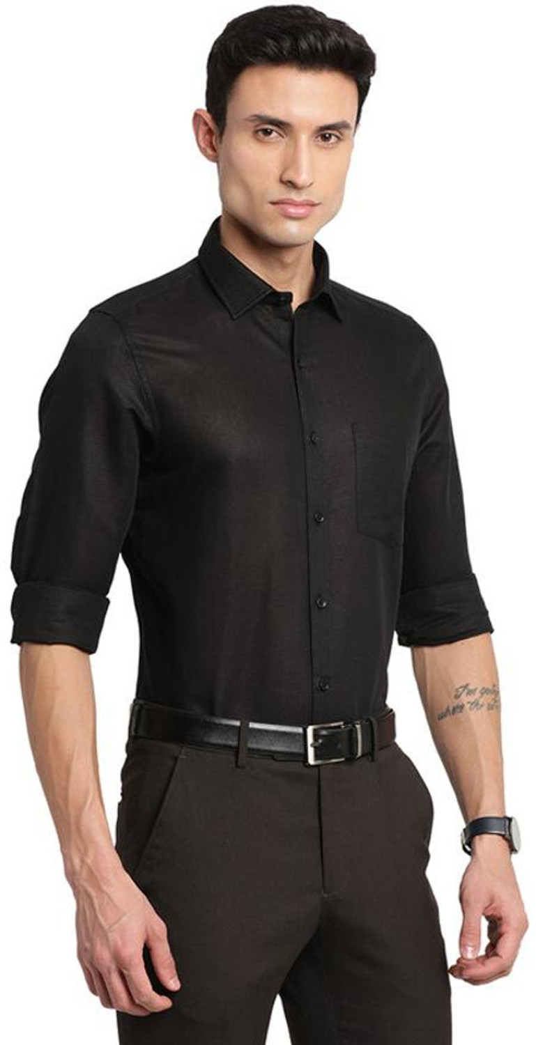 Image of TURTLE Men Self Design Formal Black Shirt