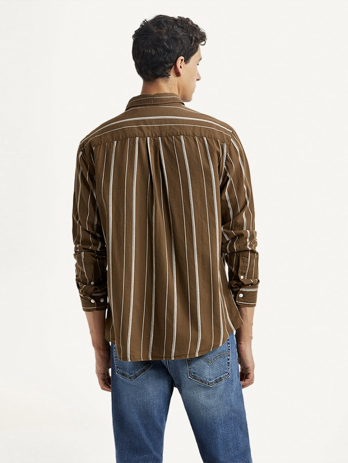 Image of LEVI'S Men Striped Casual Brown Shirt
