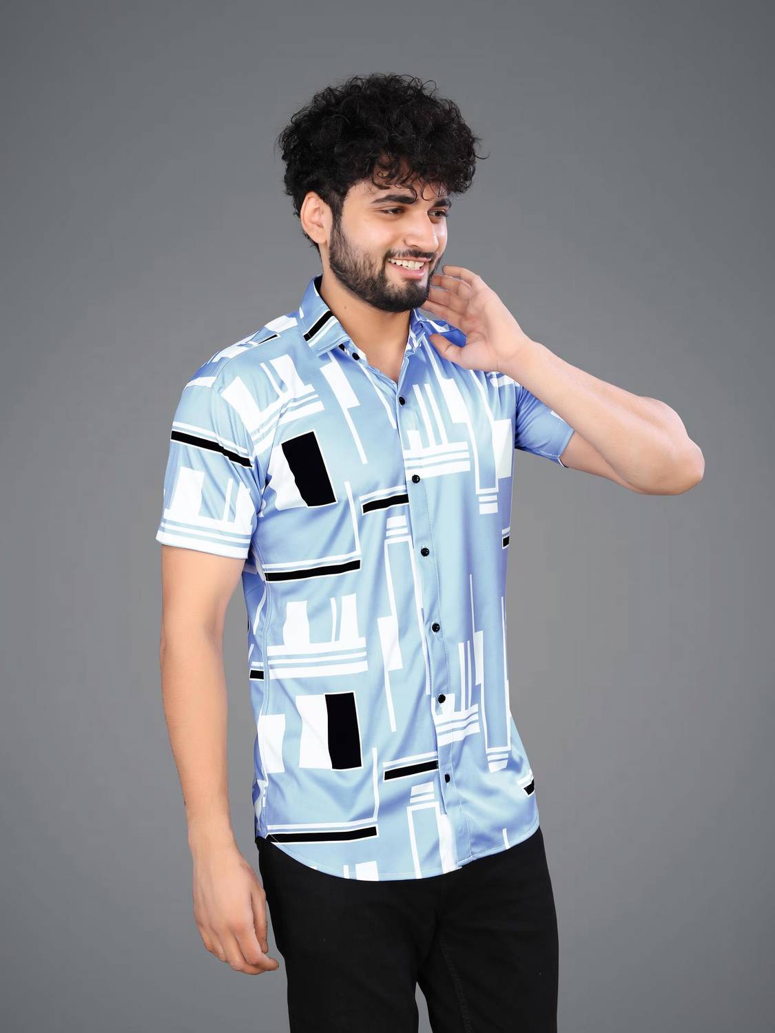LEMBRIKA Men Printed Casual Light Blue Shirt