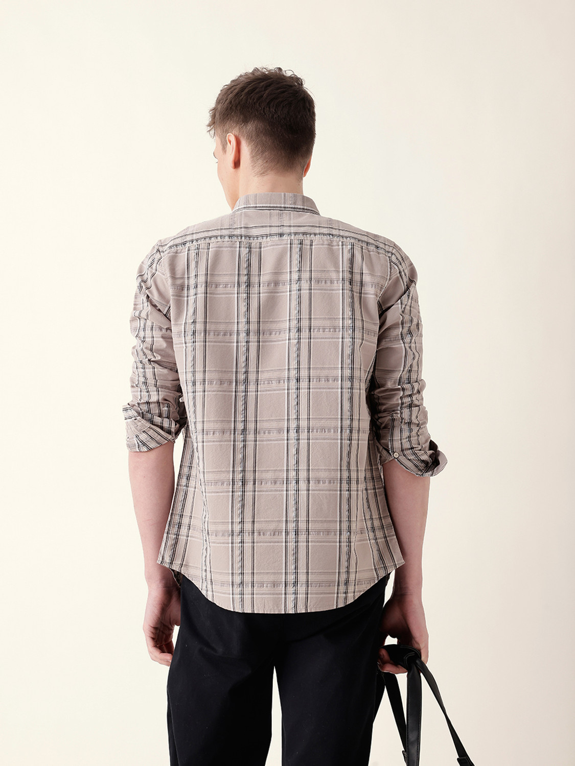 Image of THE BEAR HOUSE Men Checkered Casual Beige Shirt