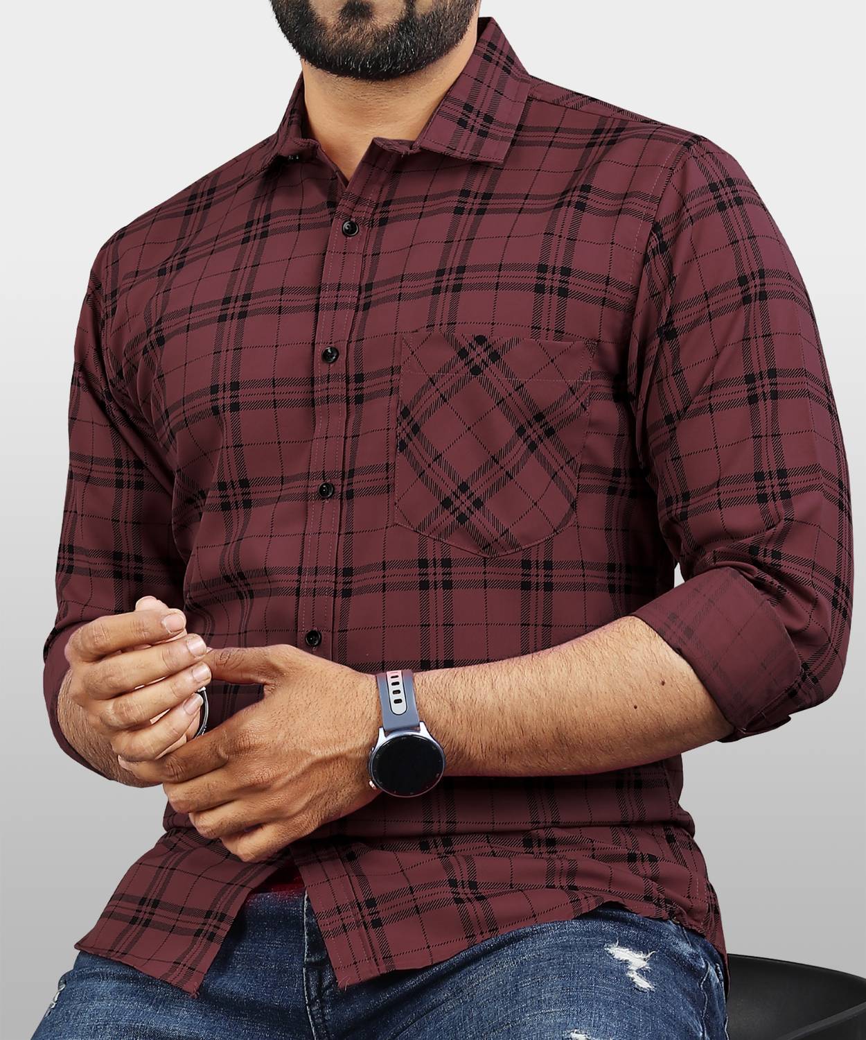 HKV FASHION Men Regular Fit Checkered Curved Collar Casual Shirt