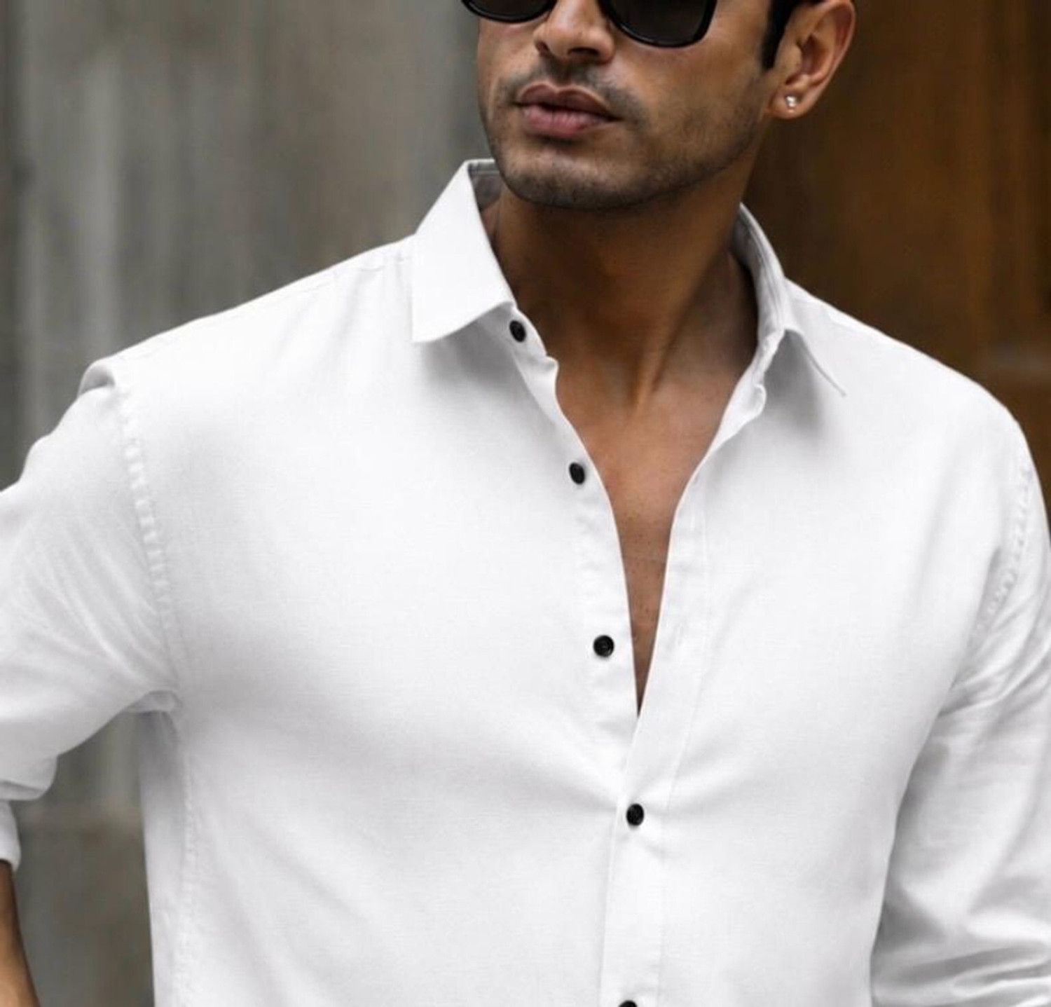 Image of GLOREN Men Solid Casual White Shirt