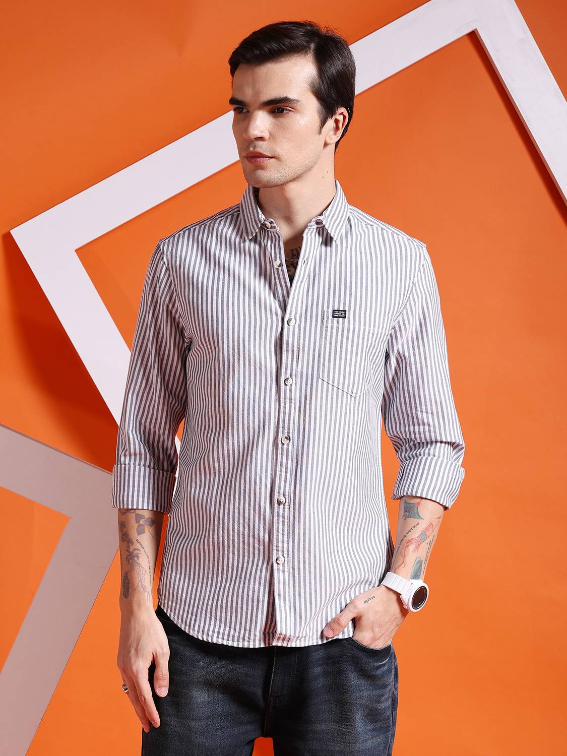 The Indian Garage Co. Men Striped Casual Black Shirt - Image 3