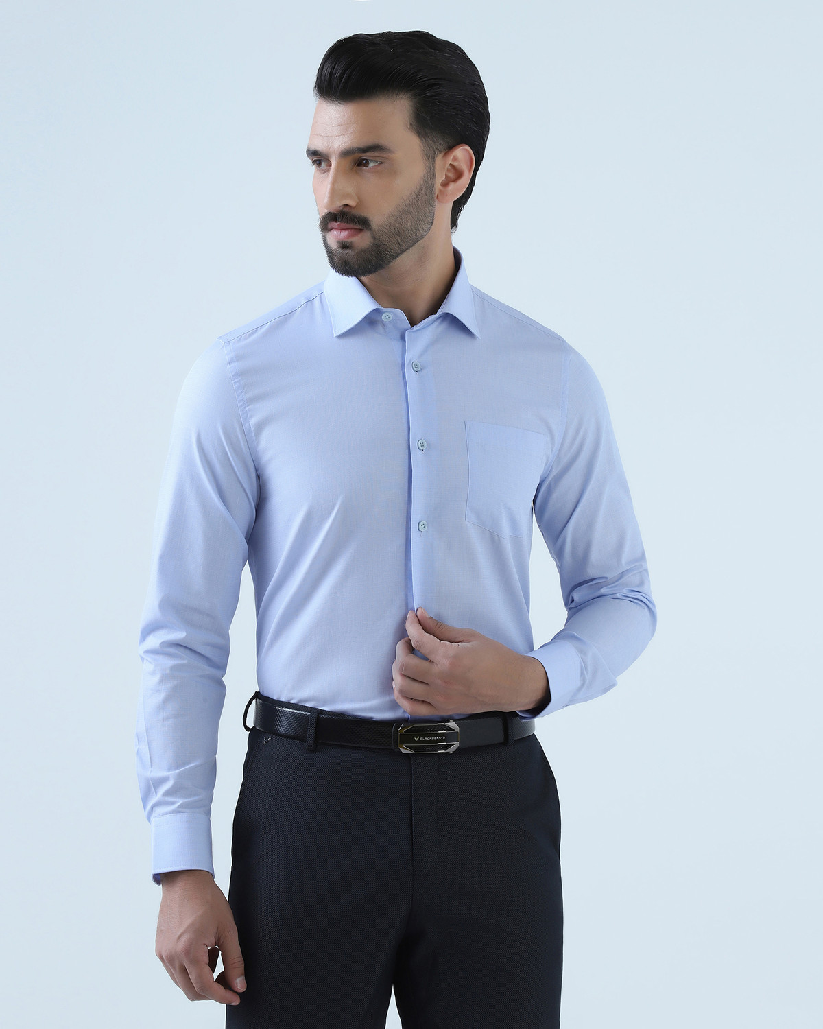 Image of Blackberrys Men Self Design Formal Blue Shirt