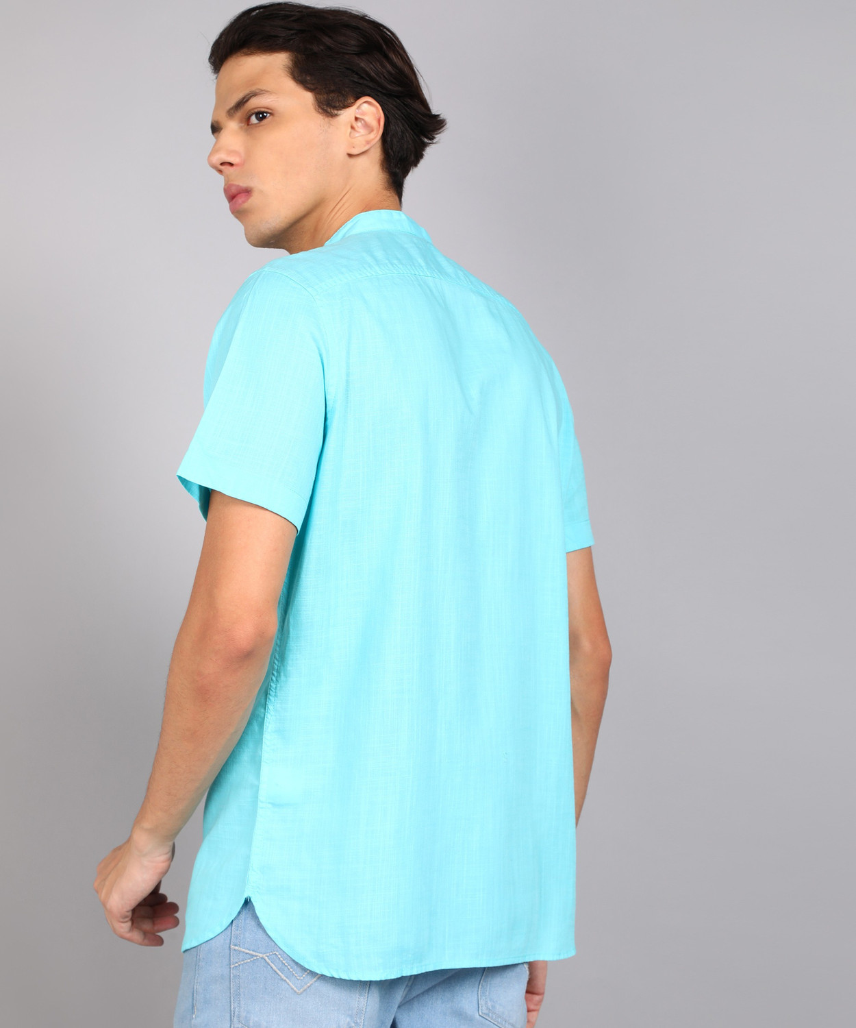 Image of WROGN Men Solid Casual Blue Shirt