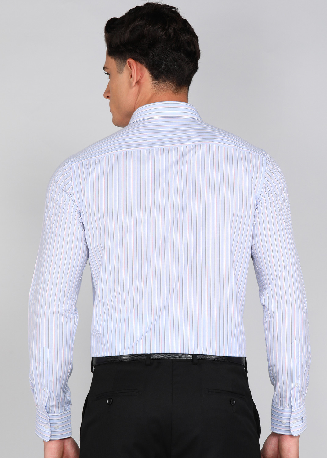 Image of PARK AVENUE Men Striped Formal Blue Shirt