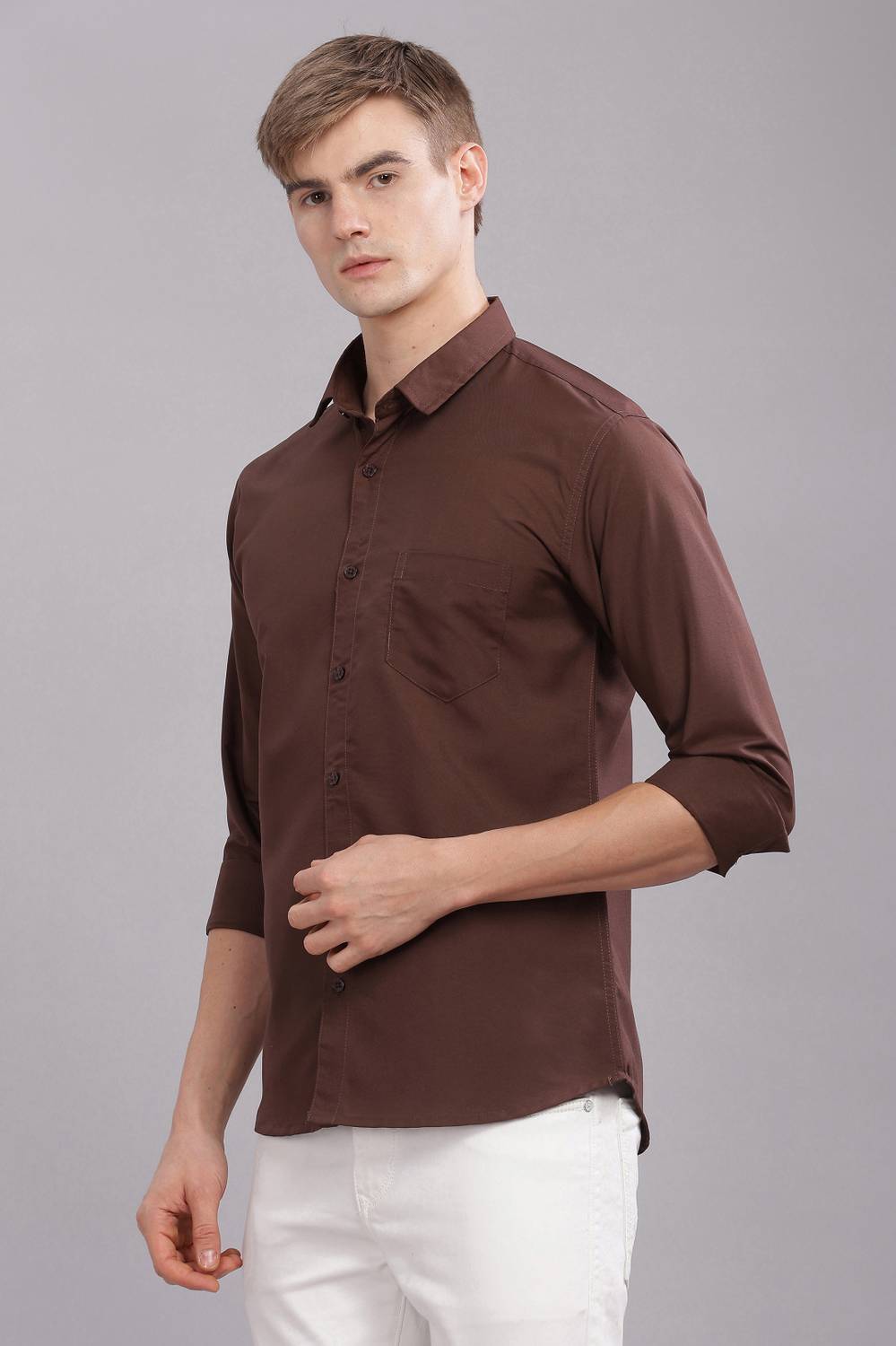 Uzmax Men Solid Casual Brown Shirt - Image 3