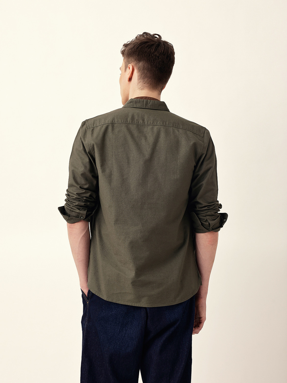 Image of THE BEAR HOUSE Men Solid Casual Green Shirt