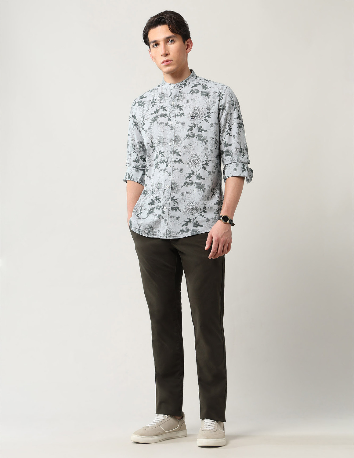 Image of Arrow Sport Men Floral Print Casual Green Shirt