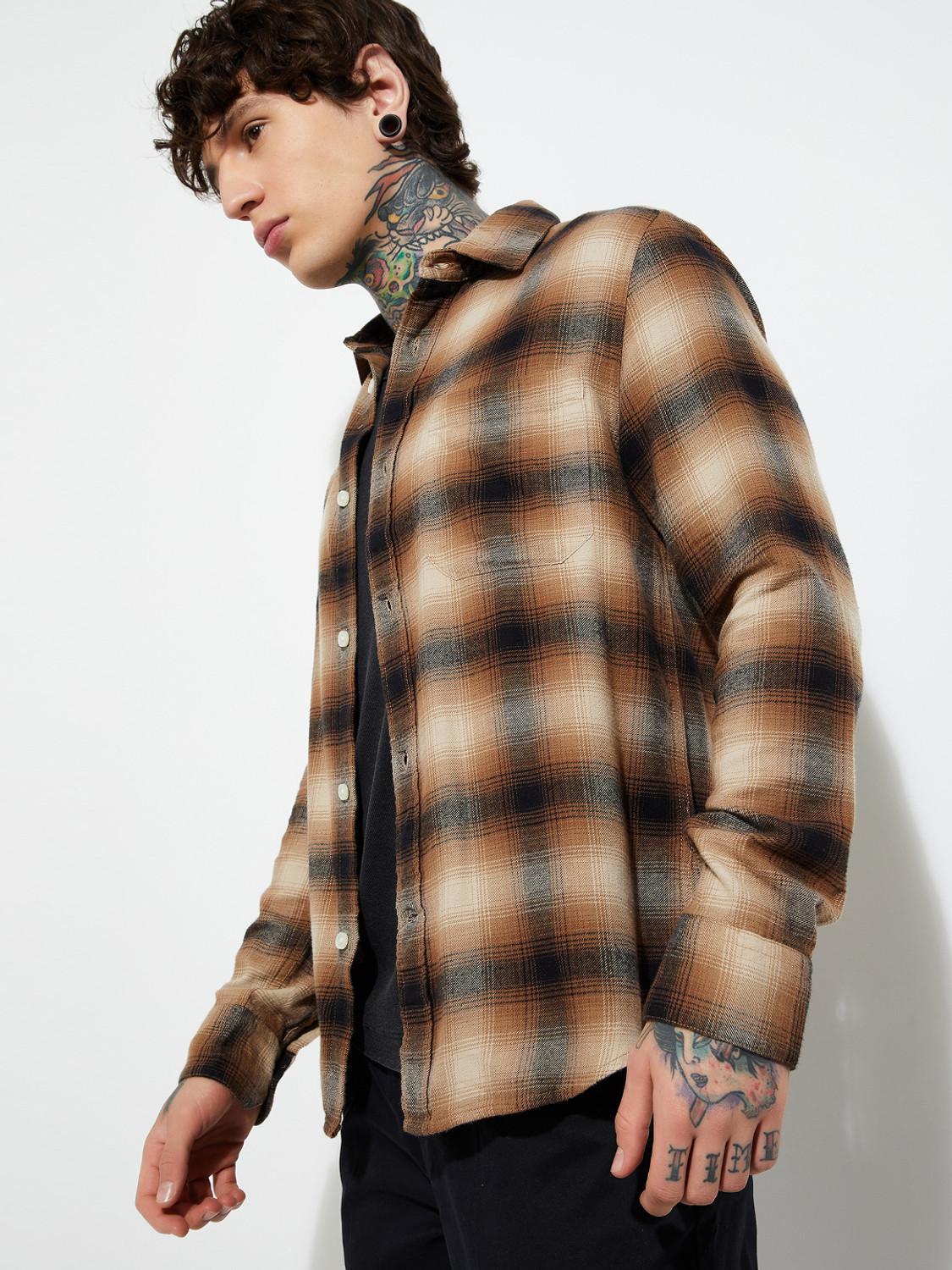 Image of MAX Men Checkered Casual Brown Shirt
