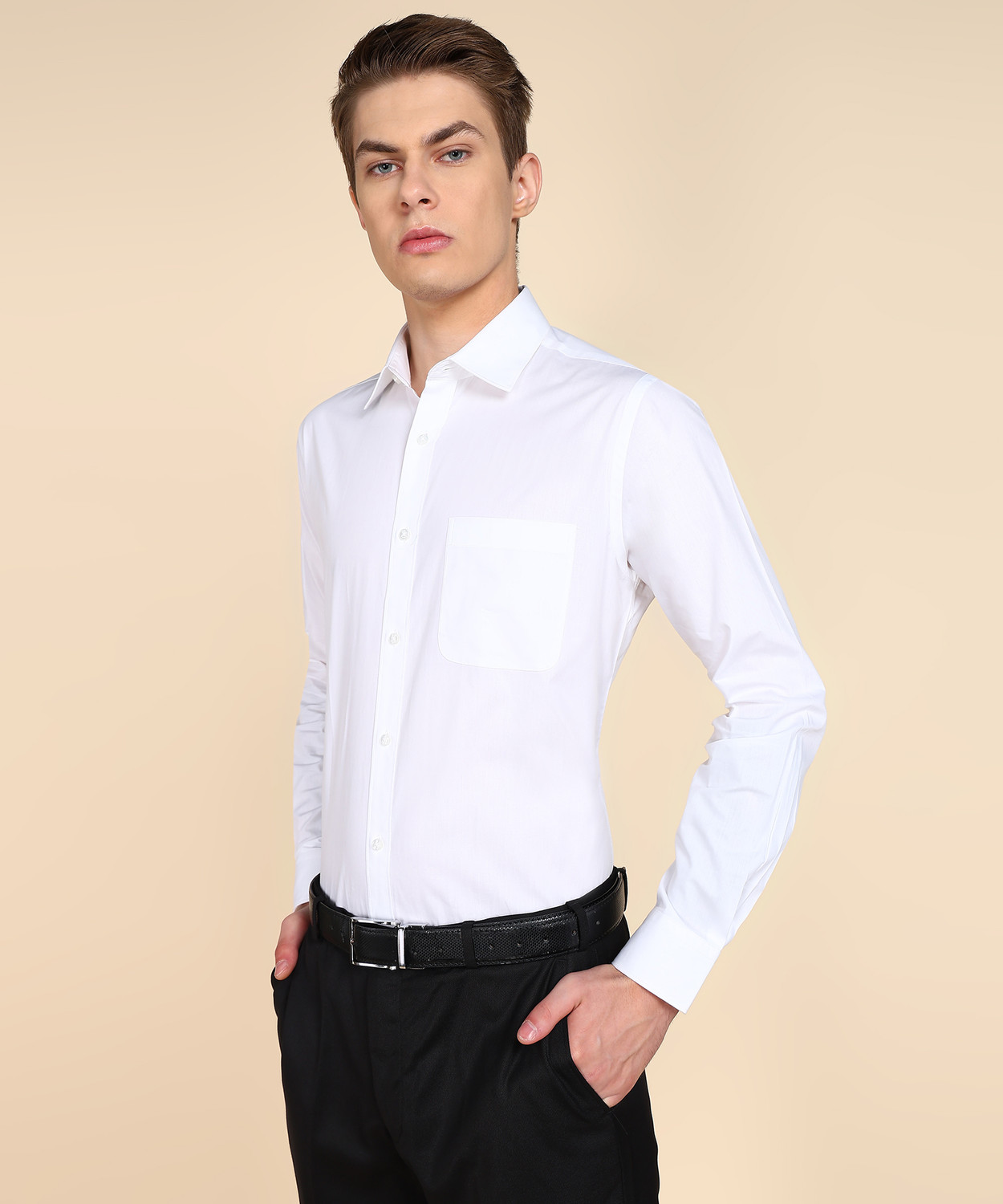 Image of Raymond Men Regular Fit Solid Cut Away Collar Formal Shirt