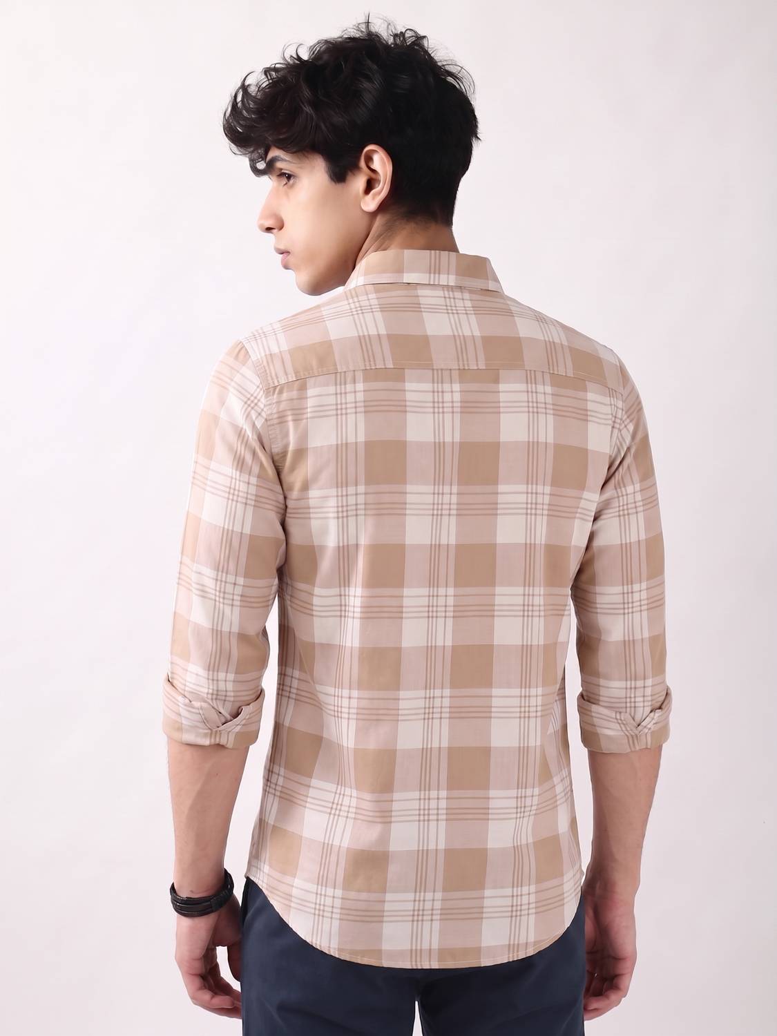 METRONAUT Men Checkered Casual Brown Shirt - Image 2