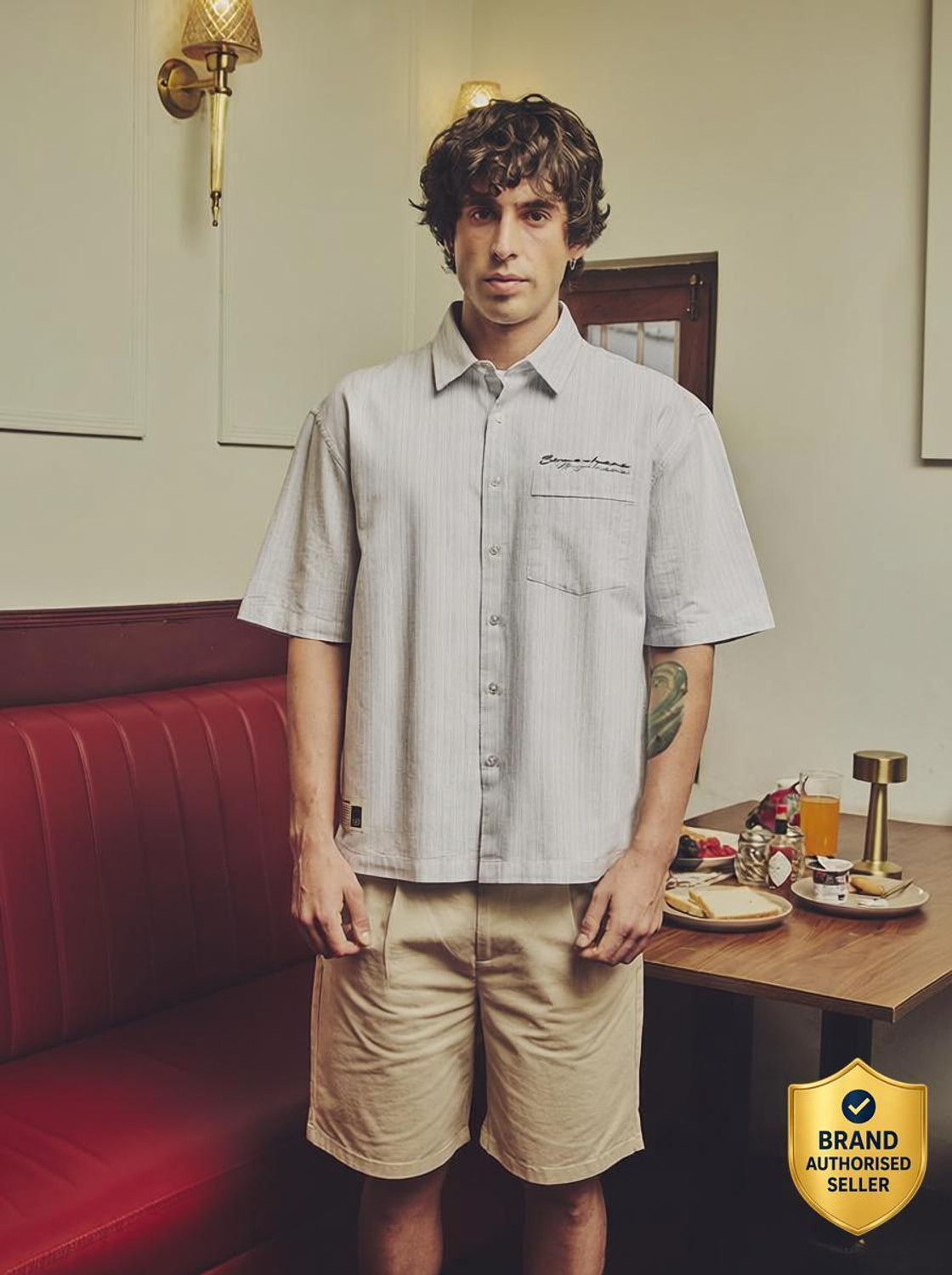 Image of Snitch Men Striped Casual Grey Shirt