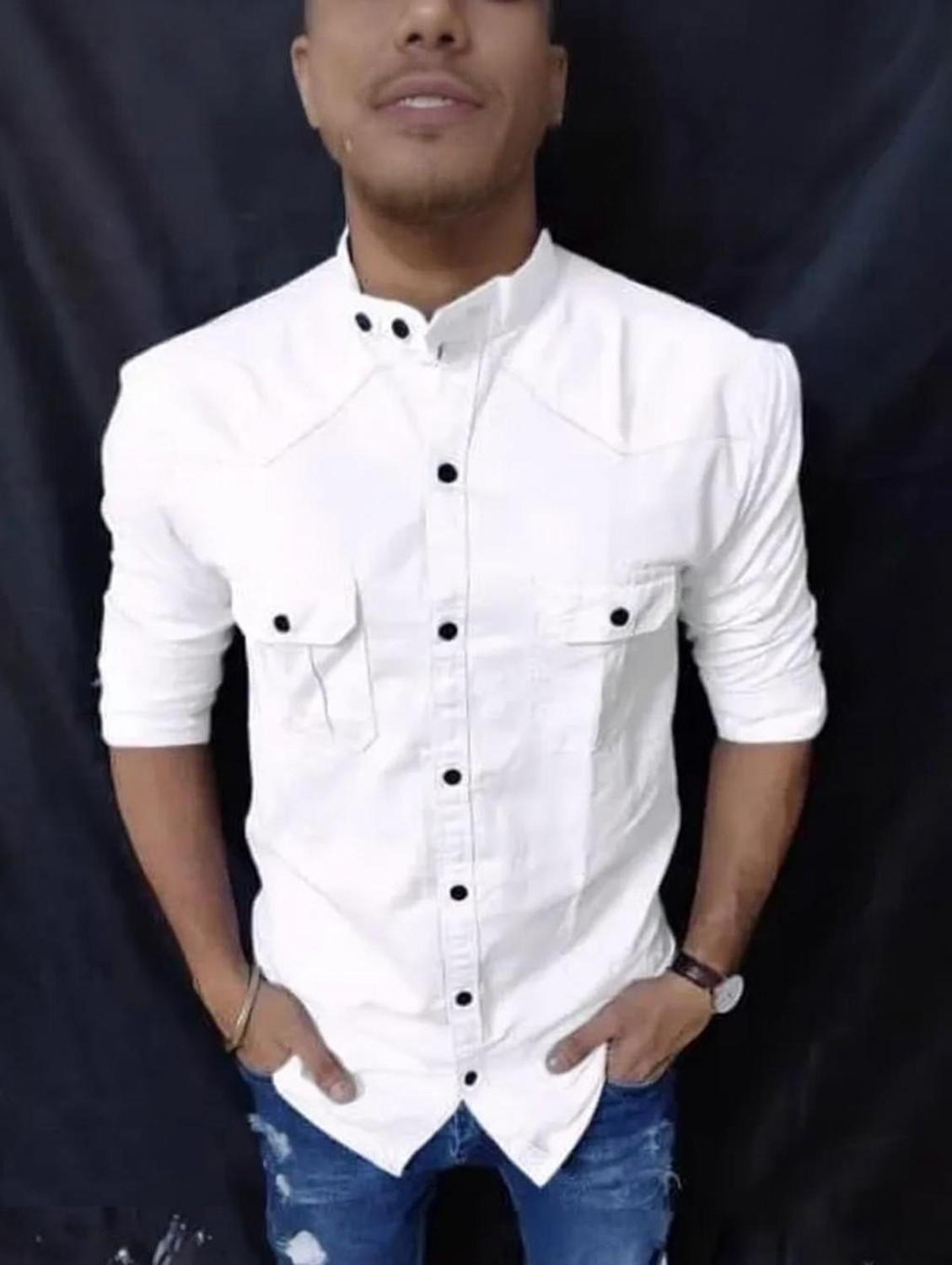 Image of EMTY FASHION Men Solid Casual White Shirt