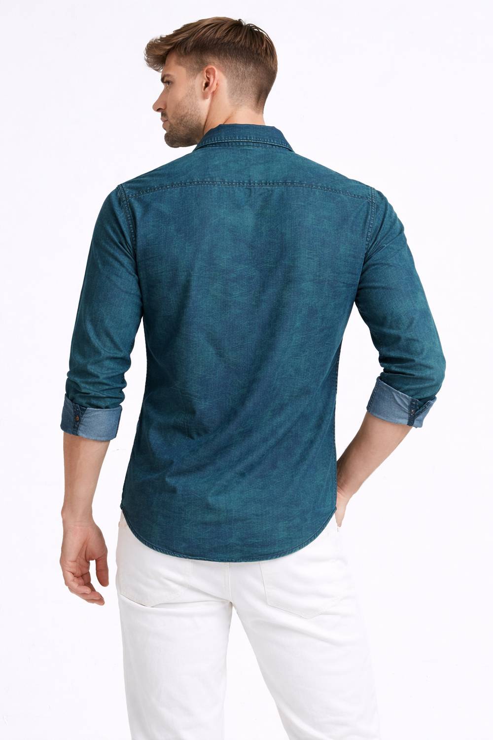 AIDAN Men Washed Casual Green Shirt - Image 2