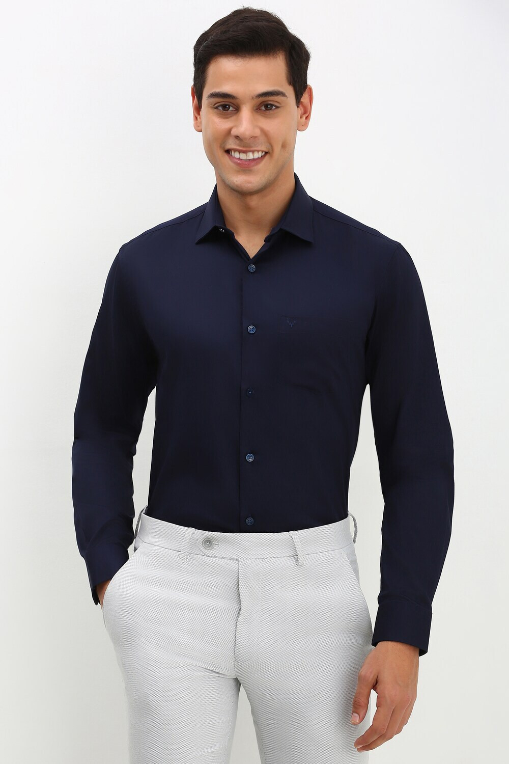 Image of Allen Solly Men Solid Formal Blue Shirt