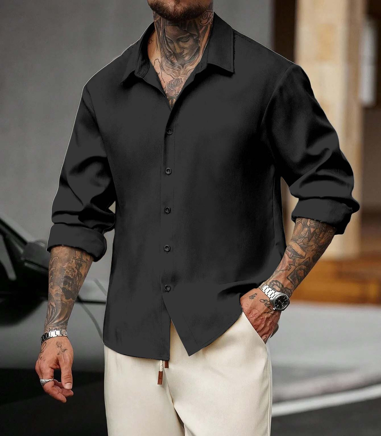 Image of DarkSquare Men Solid Casual Black Shirt