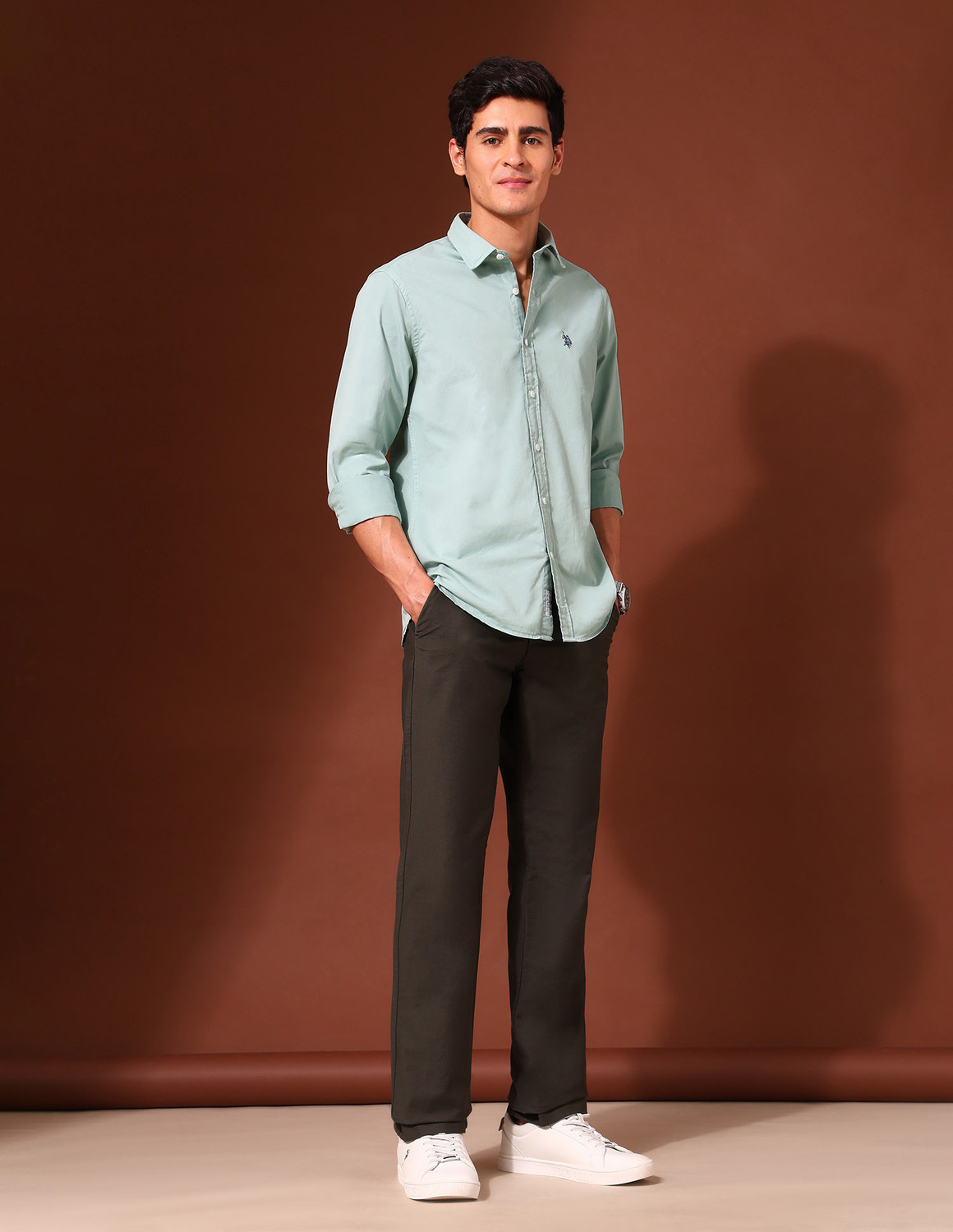 Image of U.S. POLO ASSN. Men Solid Casual Green Shirt