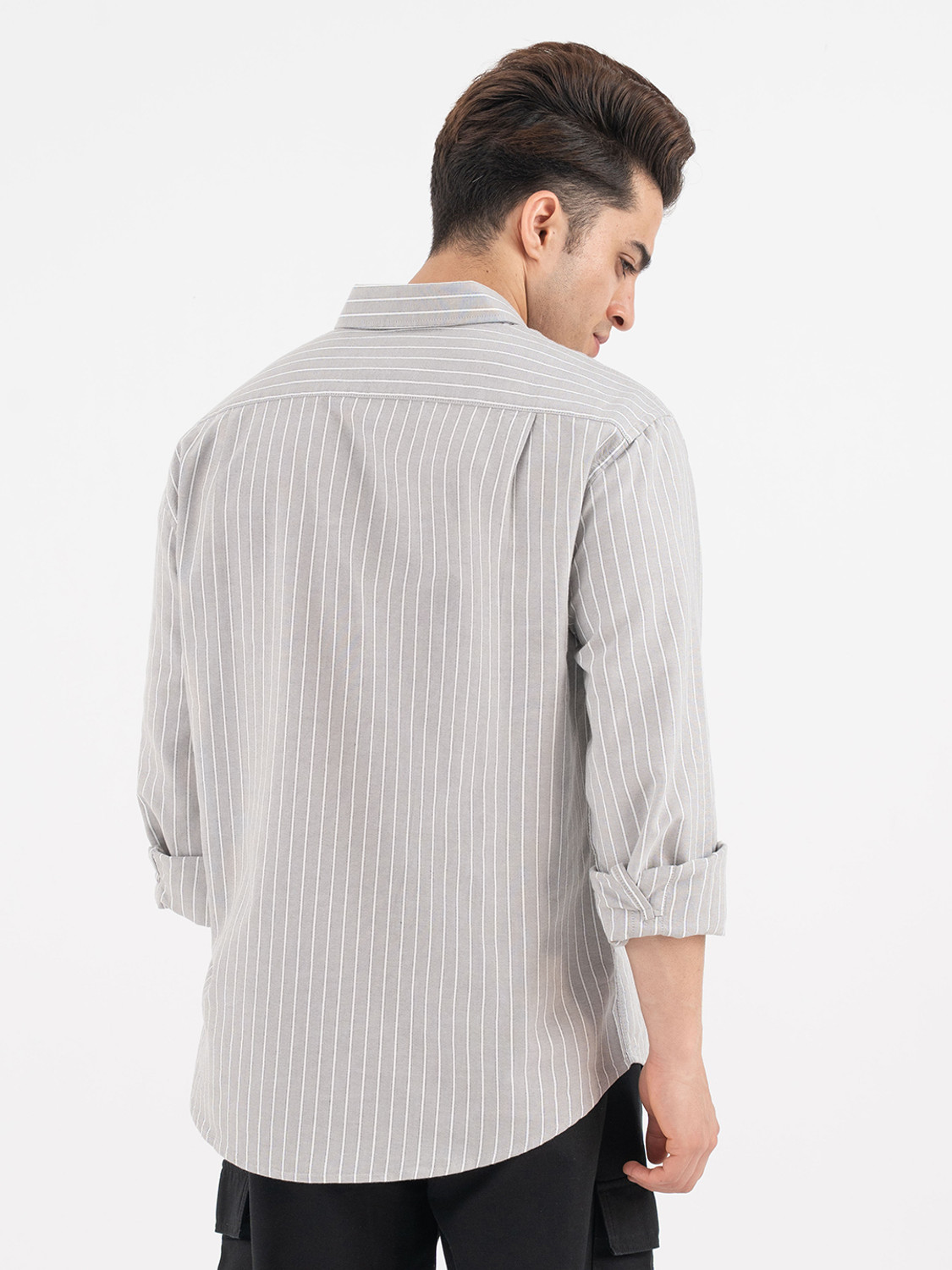 Image of RED TAPE Men Striped Casual Grey Shirt