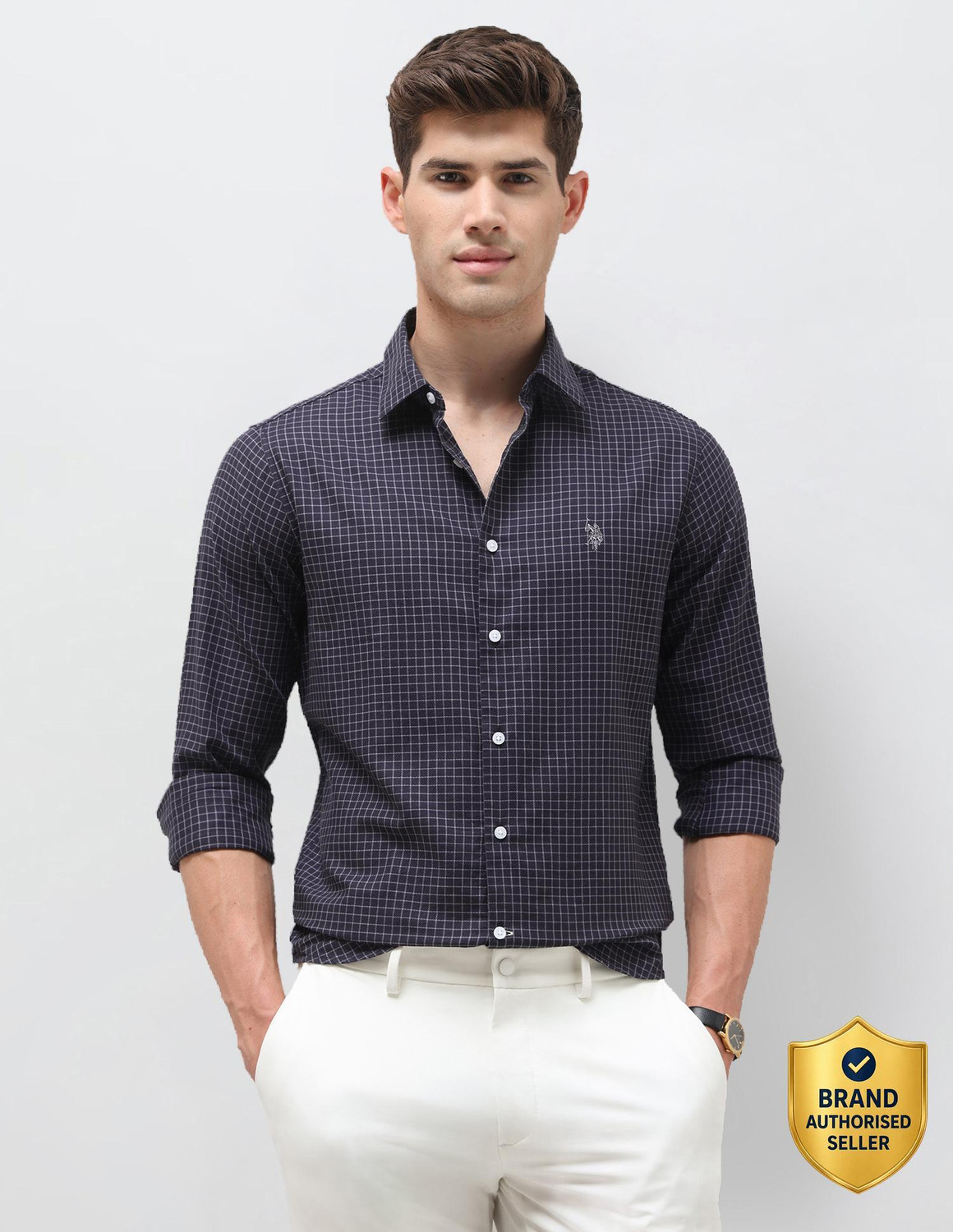 Image of U.S. POLO ASSN. Men Checkered Casual Purple Shirt