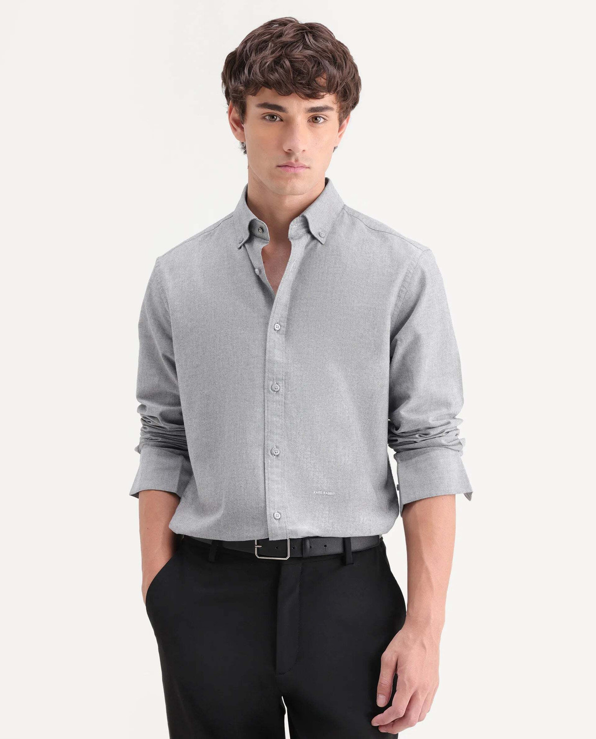 Image of RARE RABBIT Men Regular Fit Solid Casual Shirt