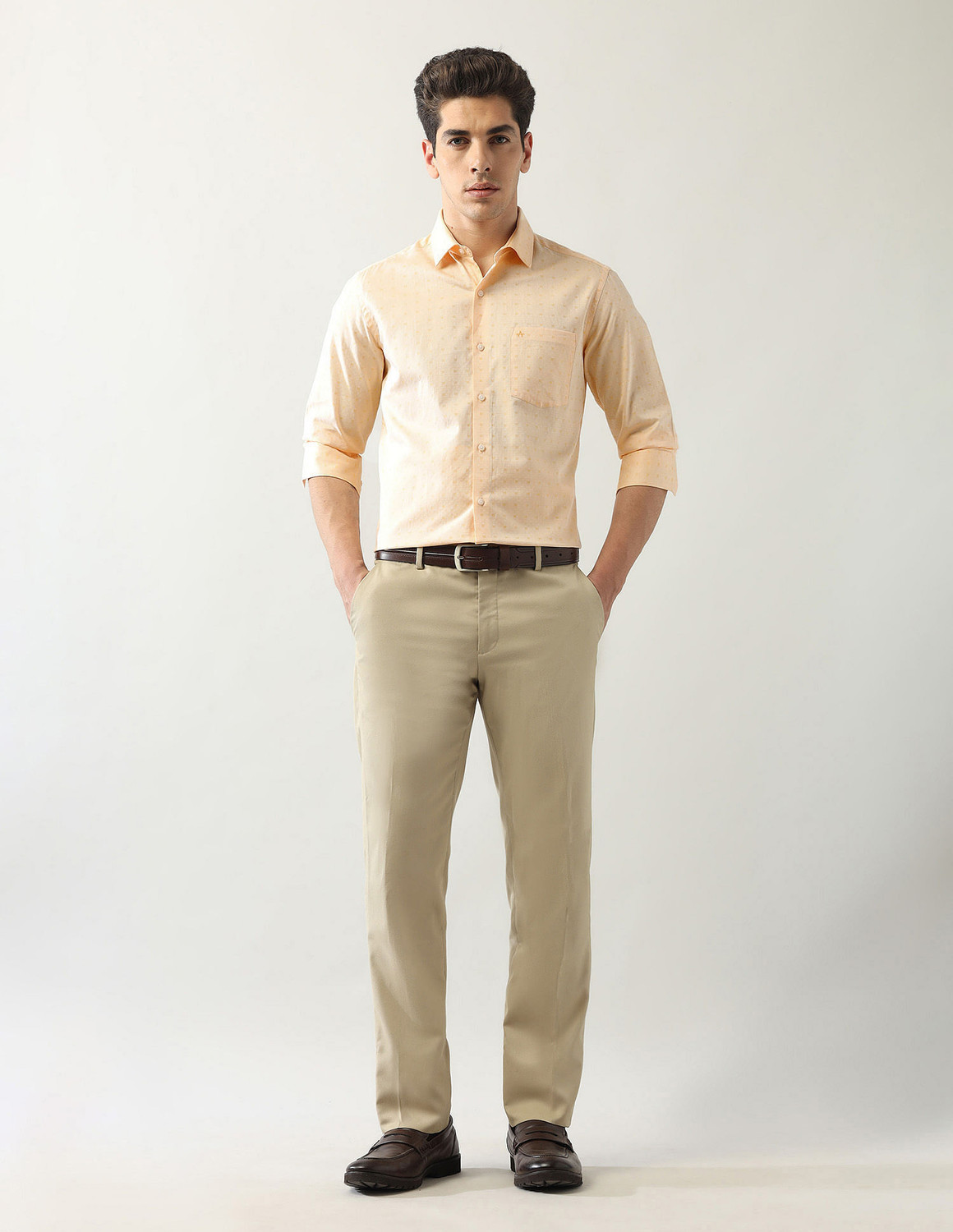 Image of ARROW Men Checkered Formal Yellow Shirt