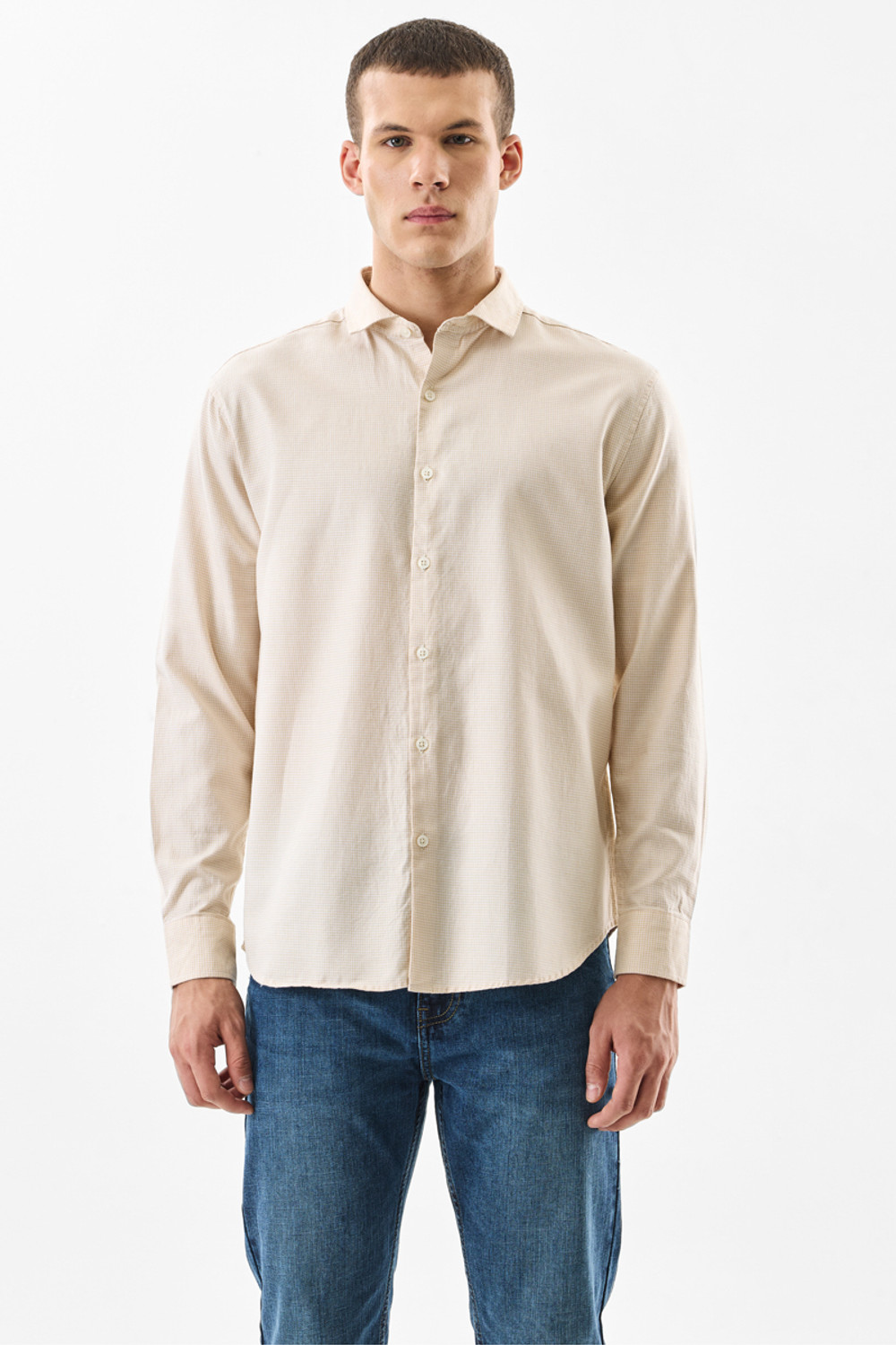 Image of Snitch Men Solid Casual Beige Shirt