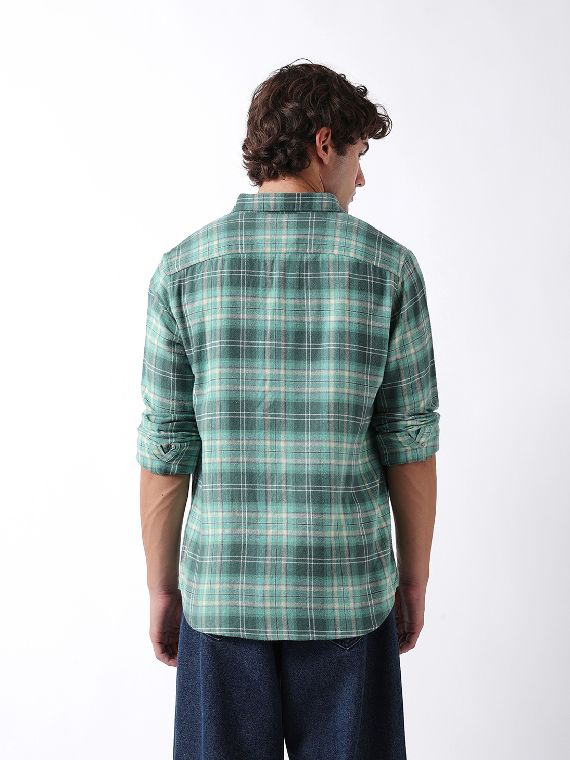 Image of THE BEAR HOUSE Men Checkered Casual Green Shirt