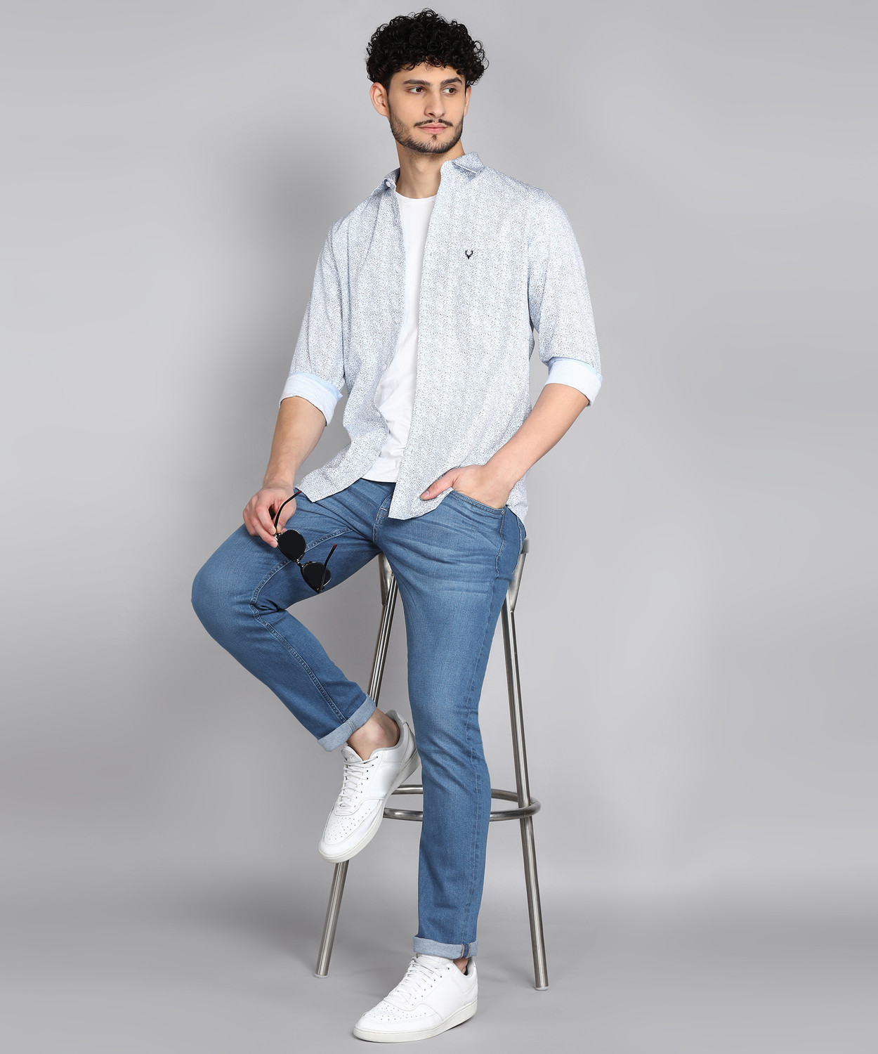 Image of Allen Solly Men Printed Formal Light Blue Shirt