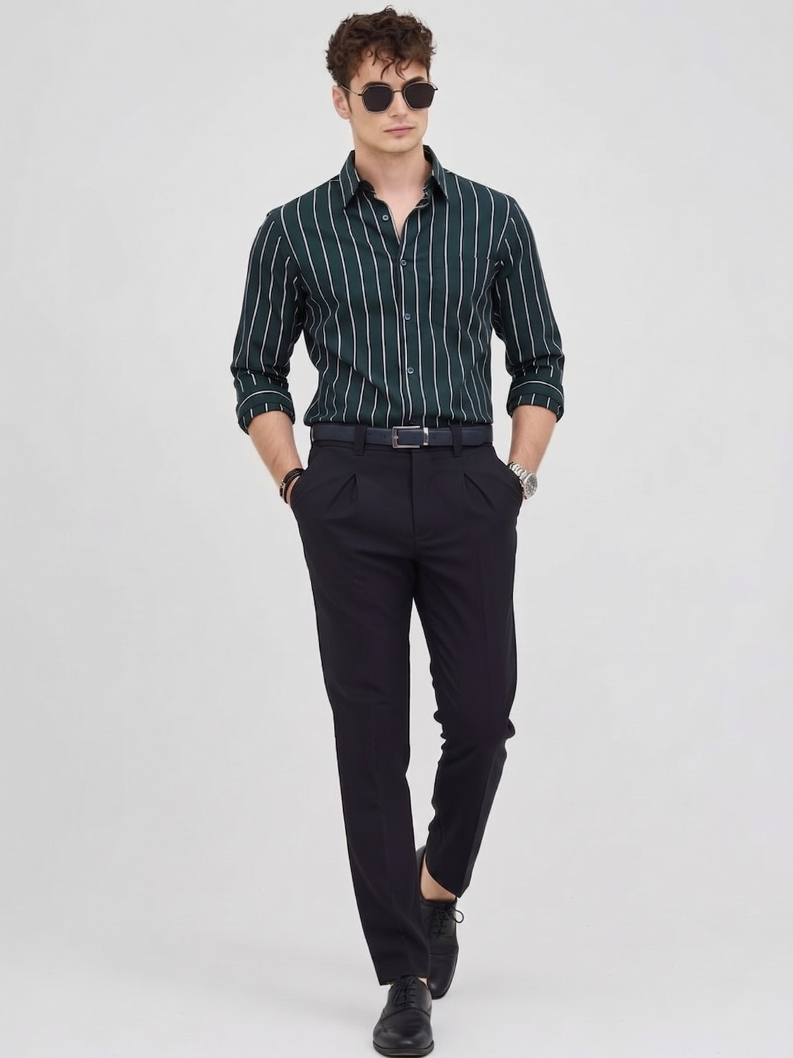 Image of YELLOWDASH Men Regular Fit Striped Spread Collar Casual Shirt