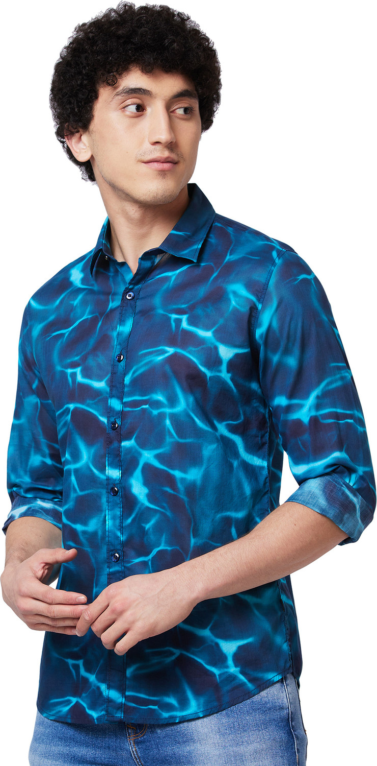 Image of Spykar Men Printed Casual Blue Shirt