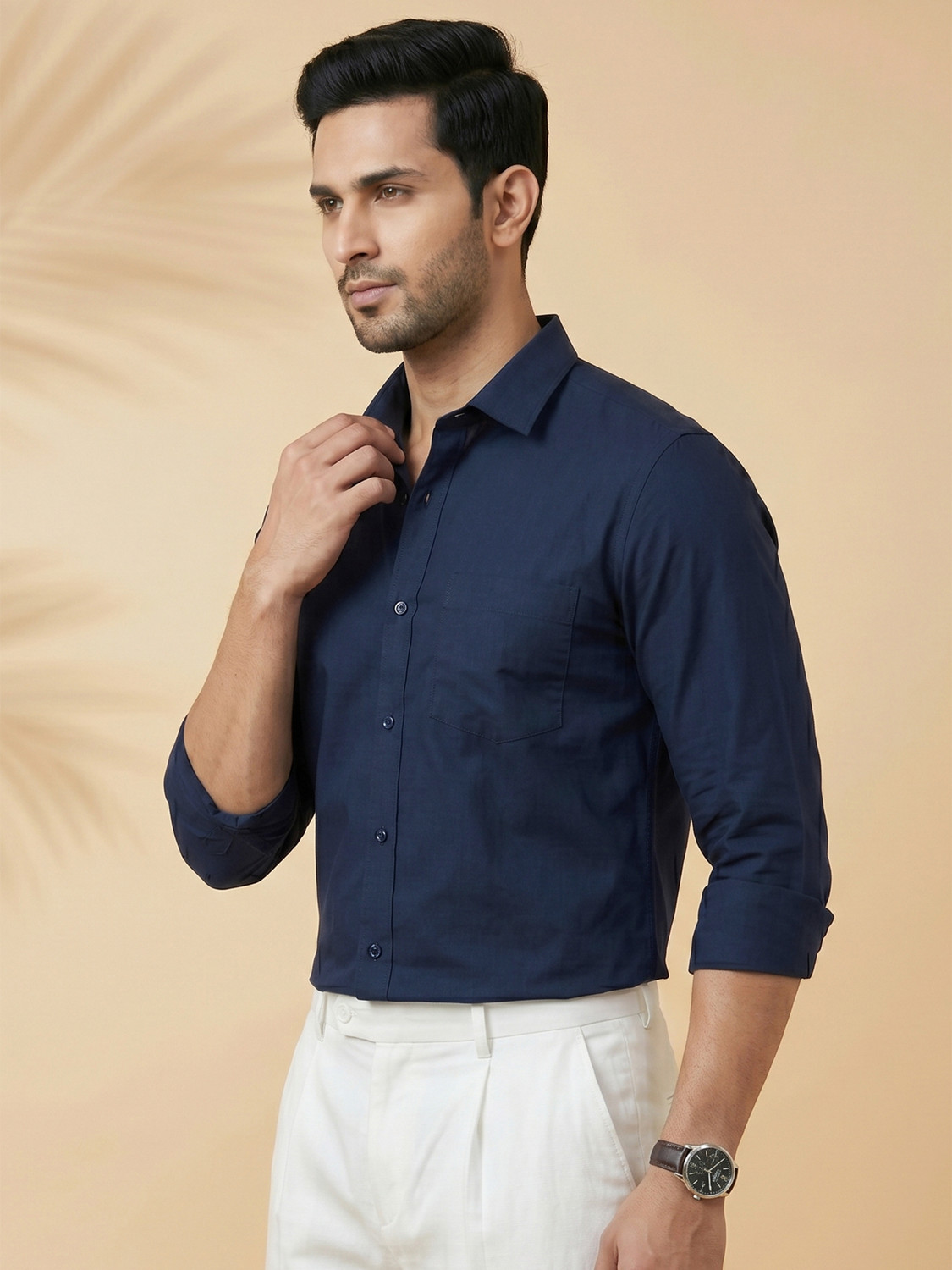 Image of METRONAUT Men Solid Formal Dark Blue Shirt