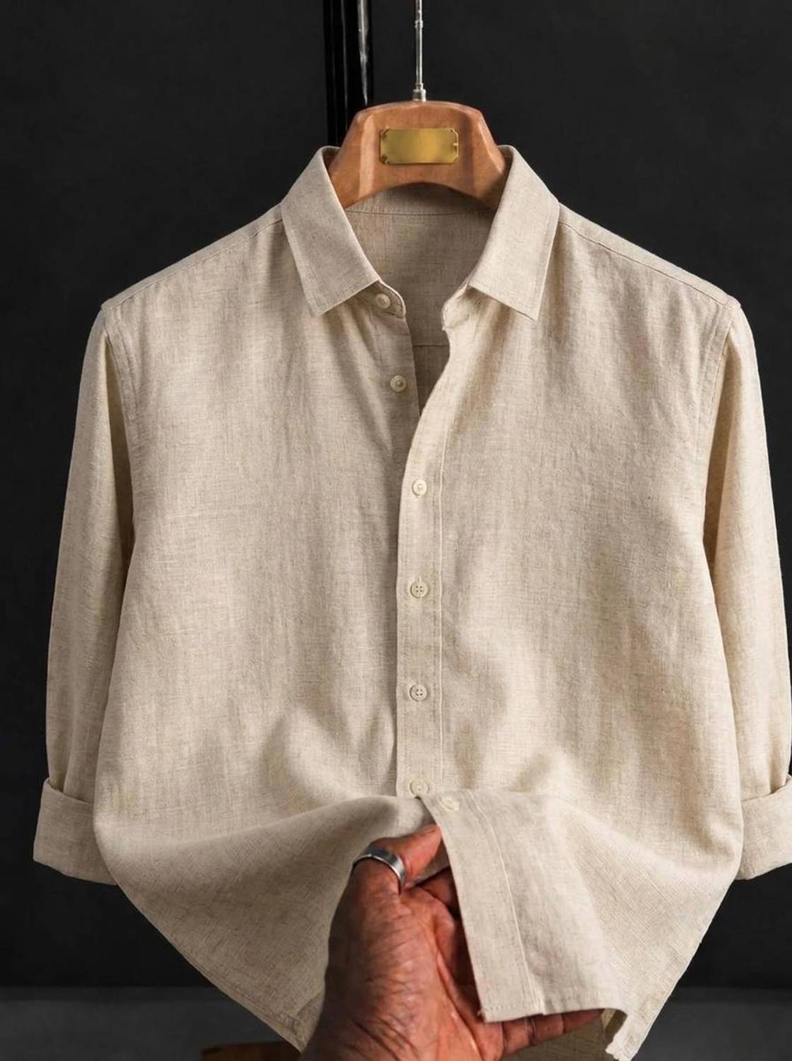 DEARISE Men Embroidered Casual Cream Shirt - Image 1